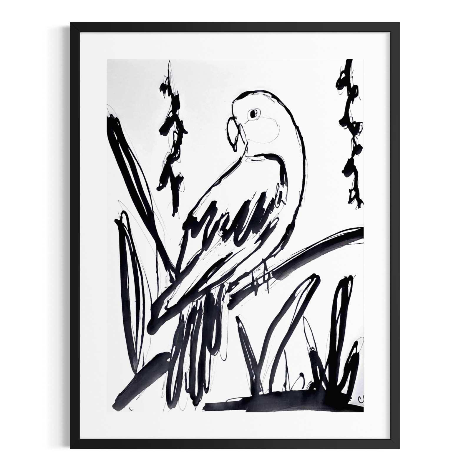Original Hand Painted 9×12 Minimalist Parrot Signed Acrylic Paper Wall Decor