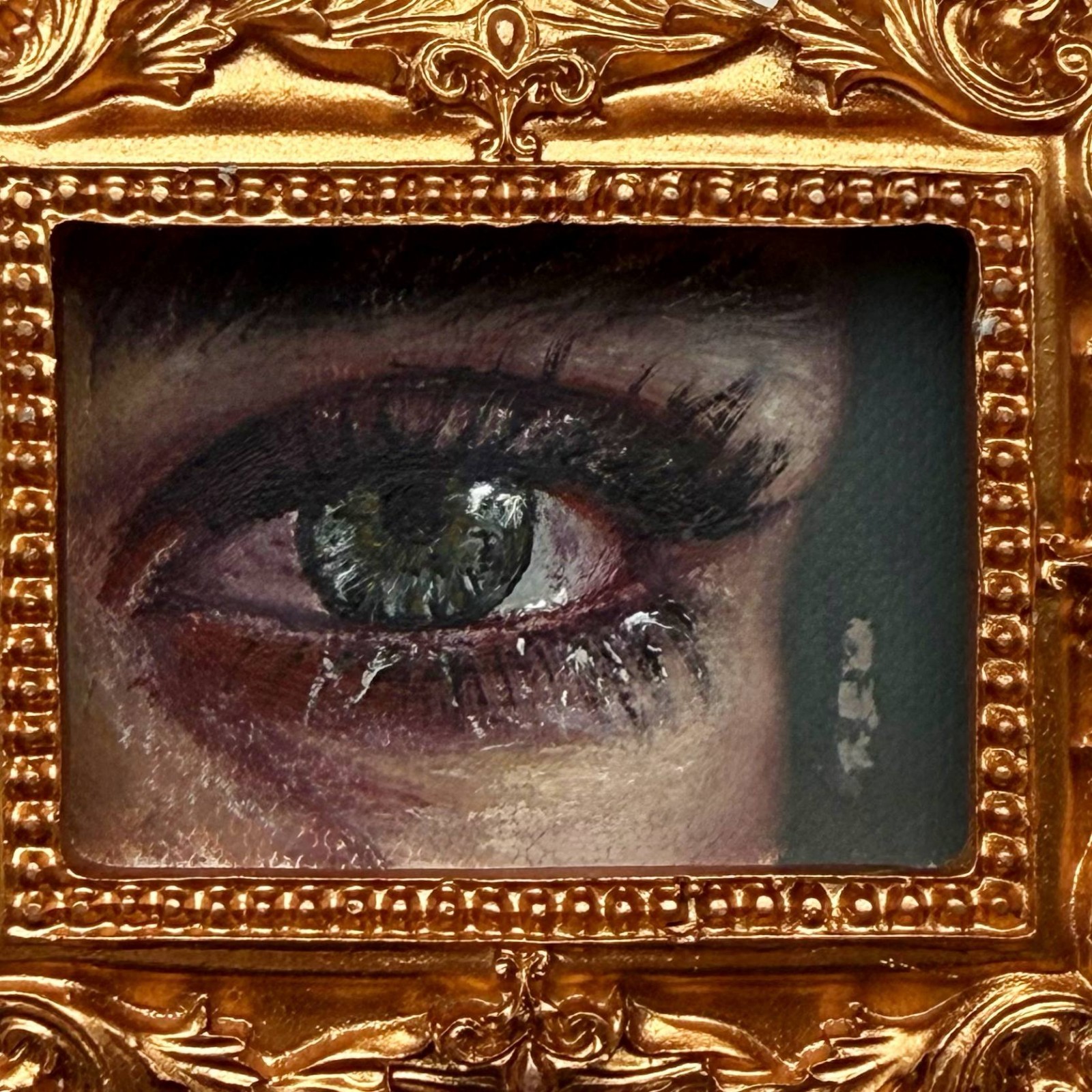 Antique Eye Painting Hand Painted Small Victorian Protection Evil Eye Framed Art