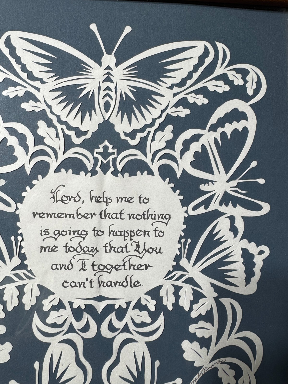 Trudy Kauffman Scherenschnitte «Lord Help Me…….» Folk Art – Signed/Framed