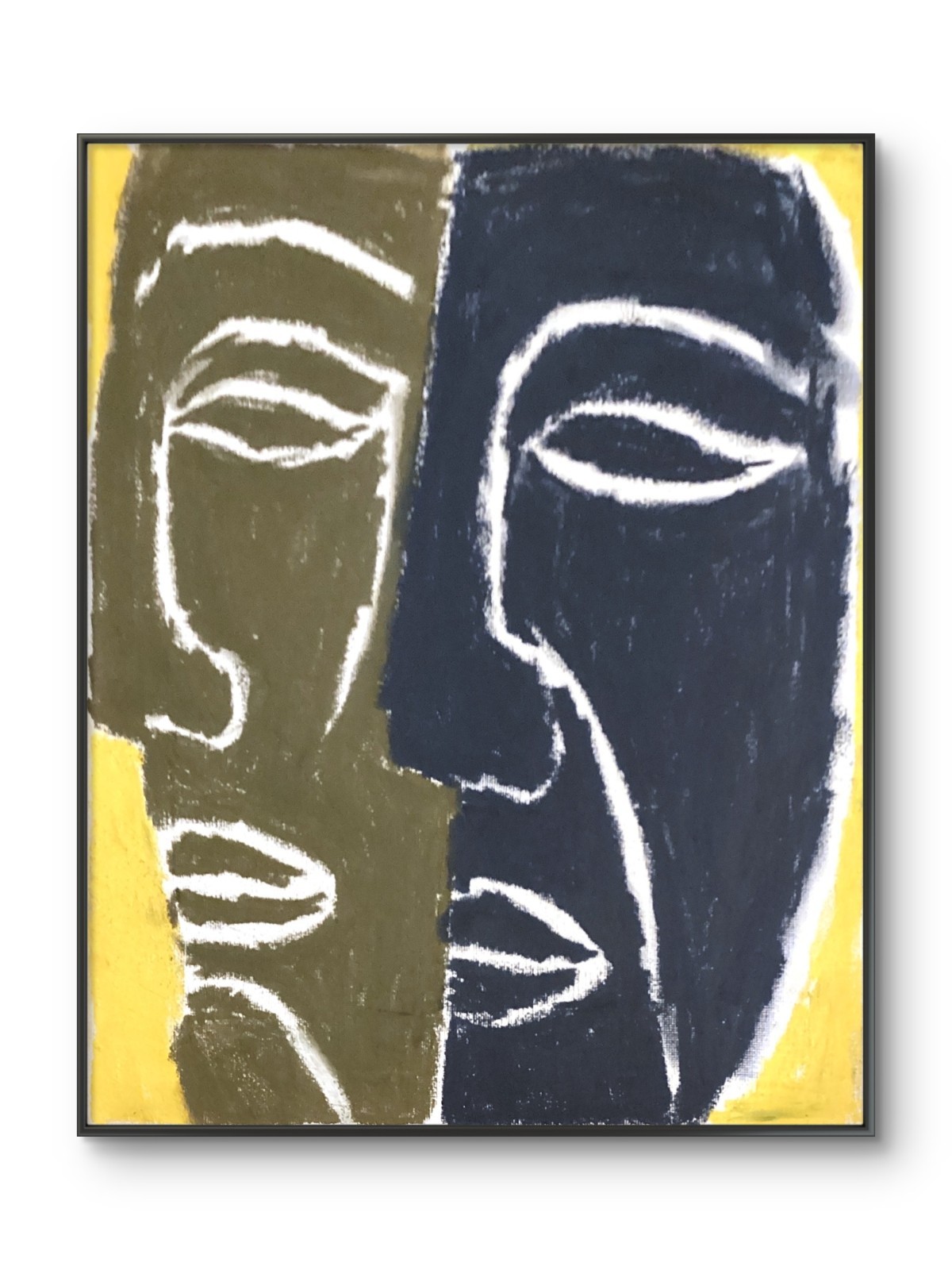 Mask Face Pop Blue Gray African Triptych #2 Original Wall Art 11 by 14 Canvas