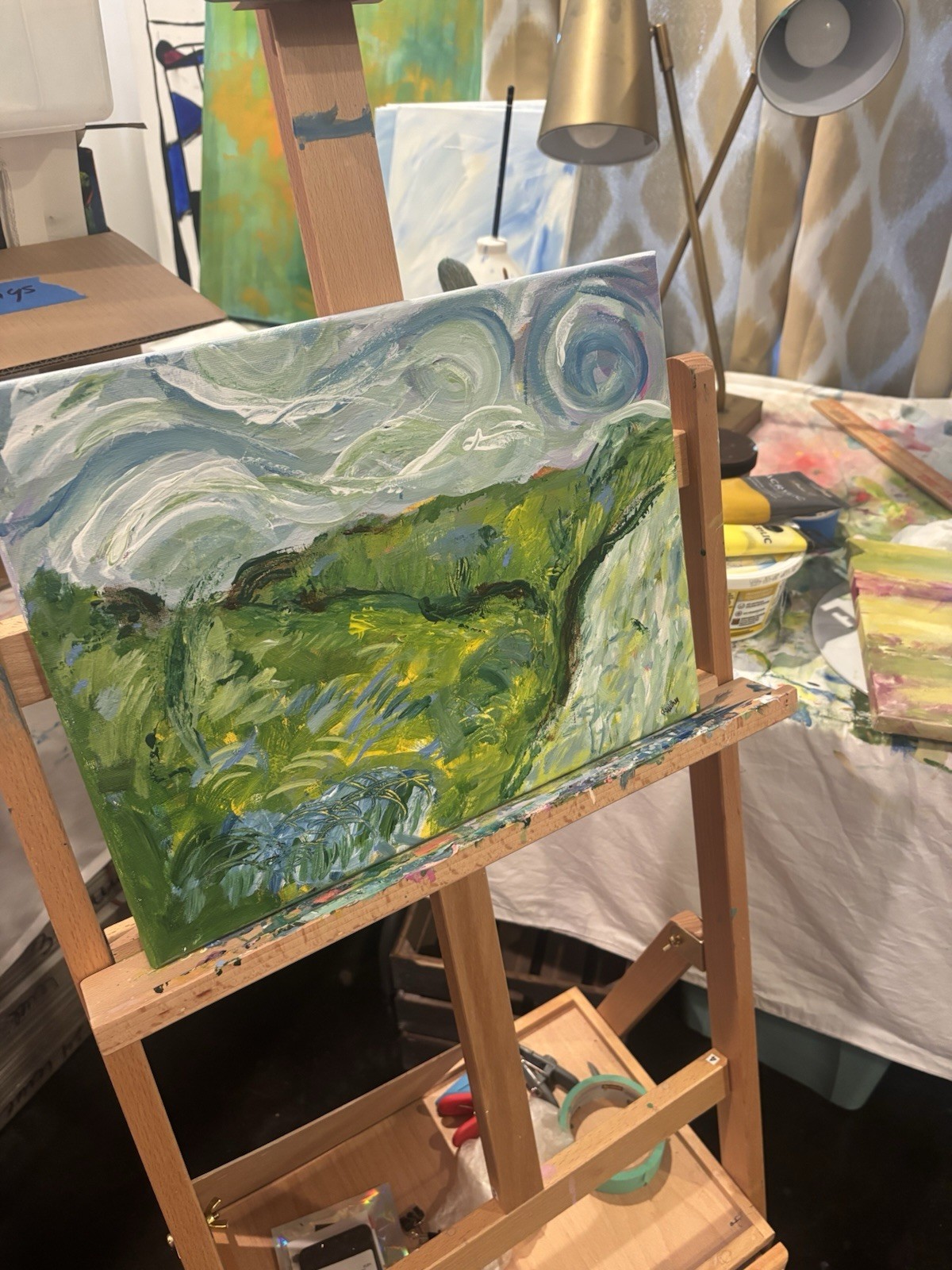 Green Hills Landscape Impression 11×14 ABSTRACT IMPRESSIONISM Van Gogh