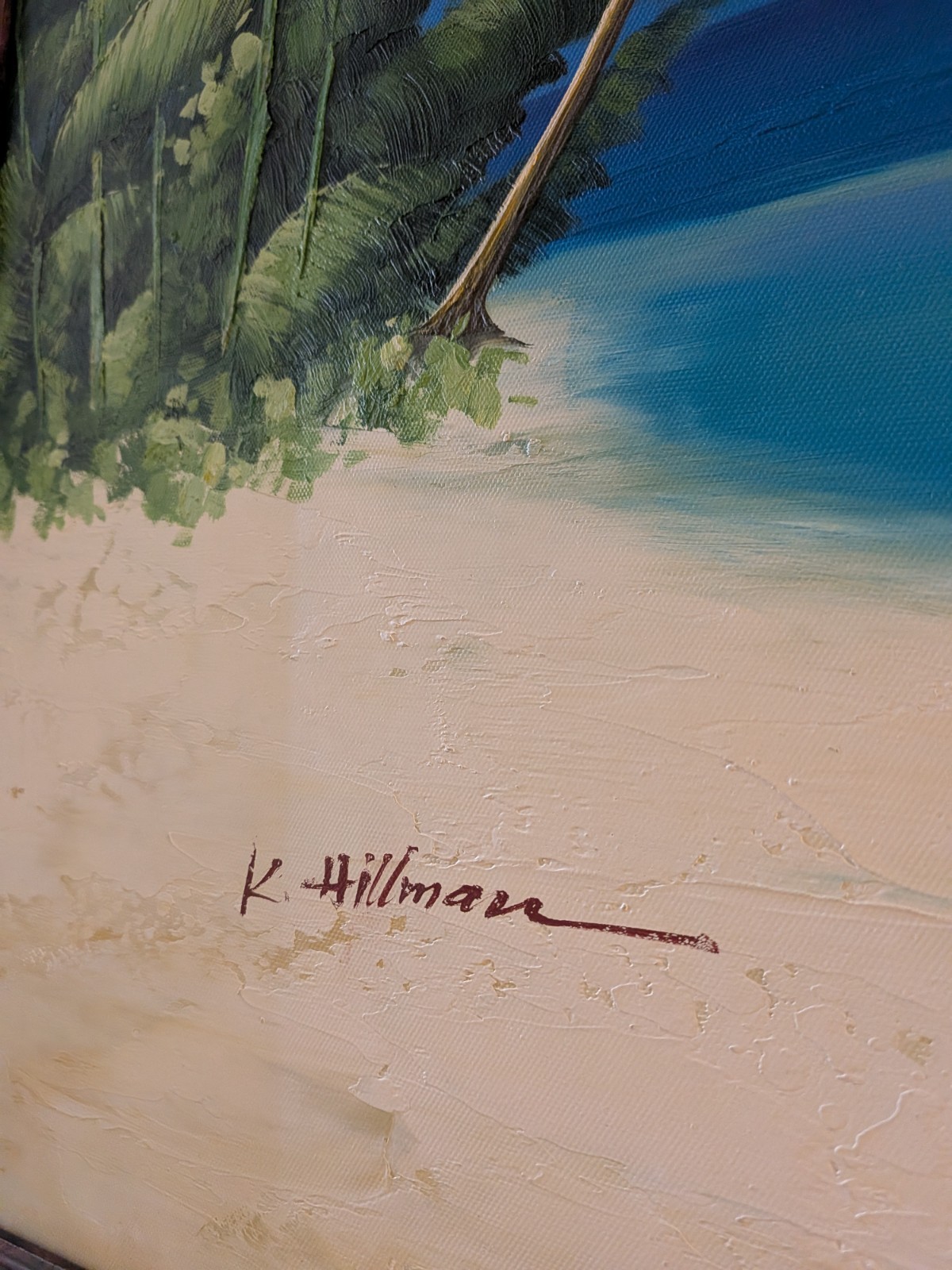 K. Hillman Original Beach Oil Painting On Canvas Signed Framed Frame: 41″ x 29″