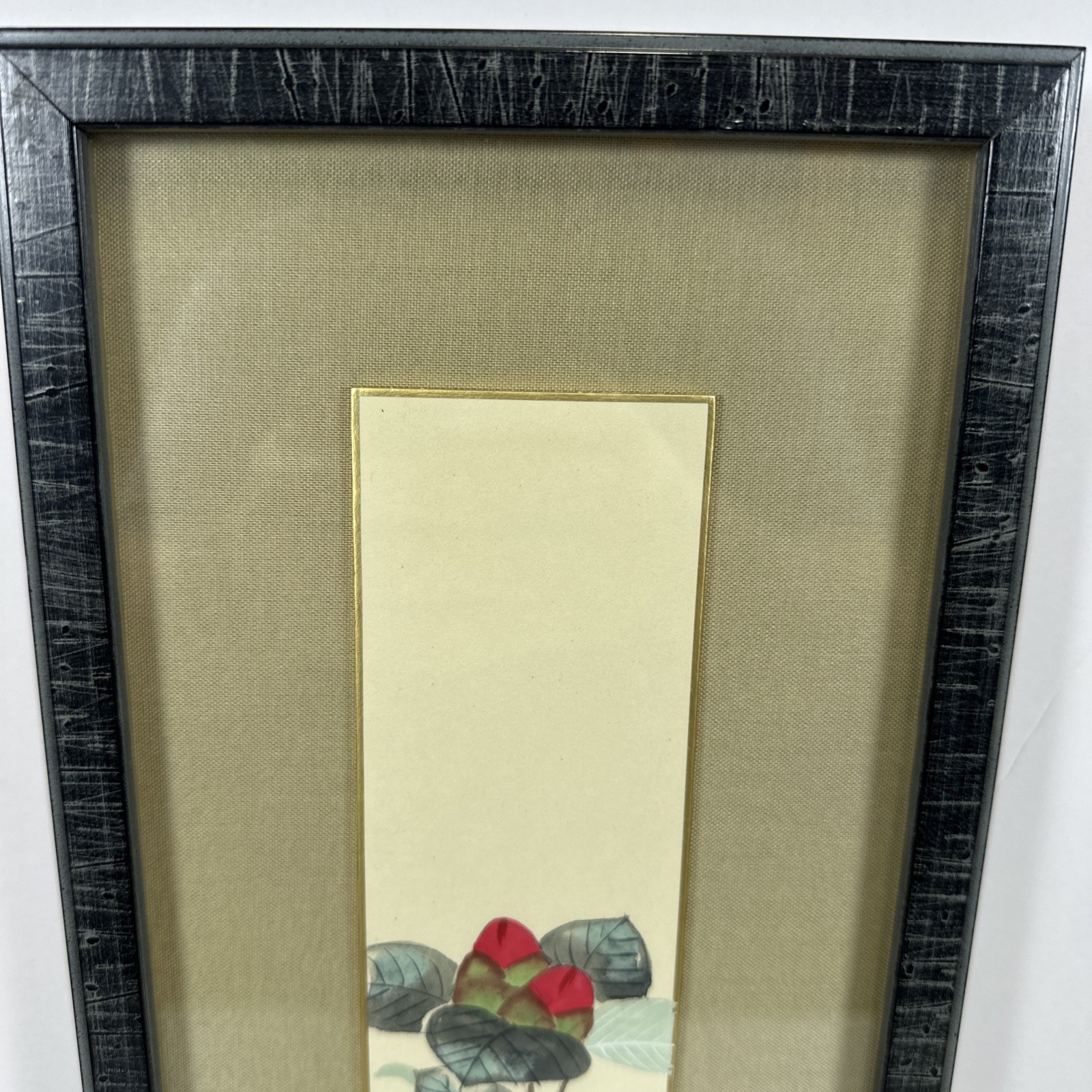 Japanese Style Floral Watercolor Ink Painting Signed Red Seal Framed