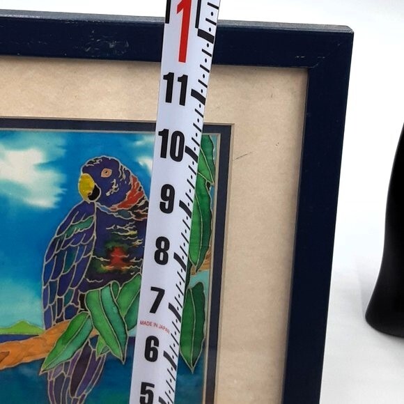 Cloisonne Style Water Colored Framed and Matted Beautiful Multi-Colored Parrot