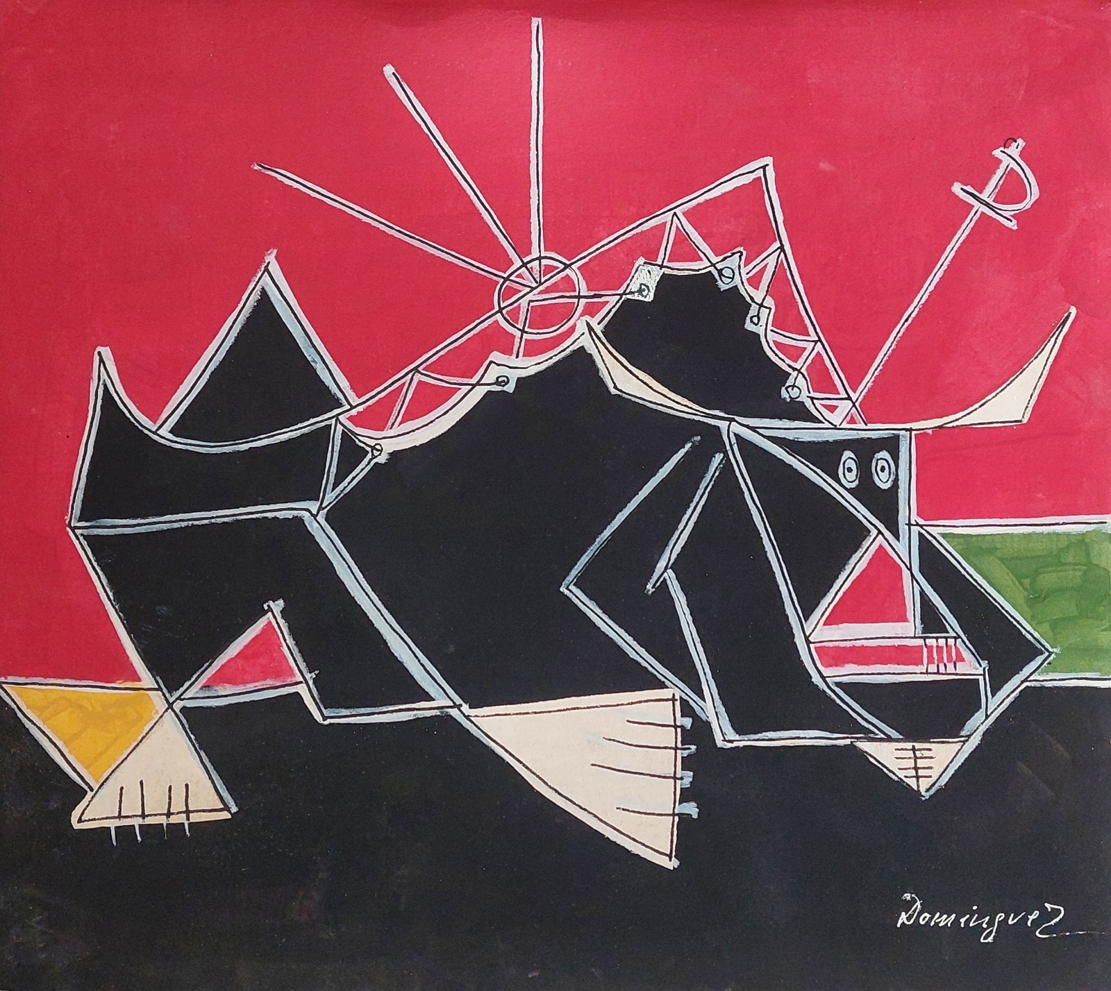 Óscar Domínguez Signed Surrealist Abstract Oil Painting on Canvas – Spanish Art