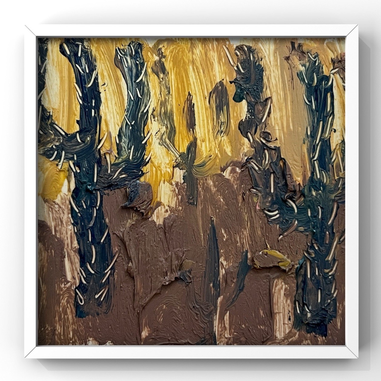 Abstraction Desert Painting Southwestern Framed Cactus Saguaro Brown Yellow Art