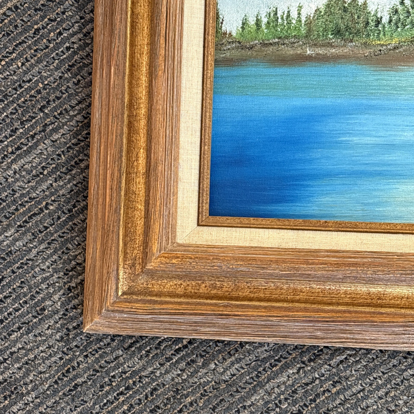 Vintage Framed Beach Landscape Painting Art Coastal Crane Fishing Wall Decor