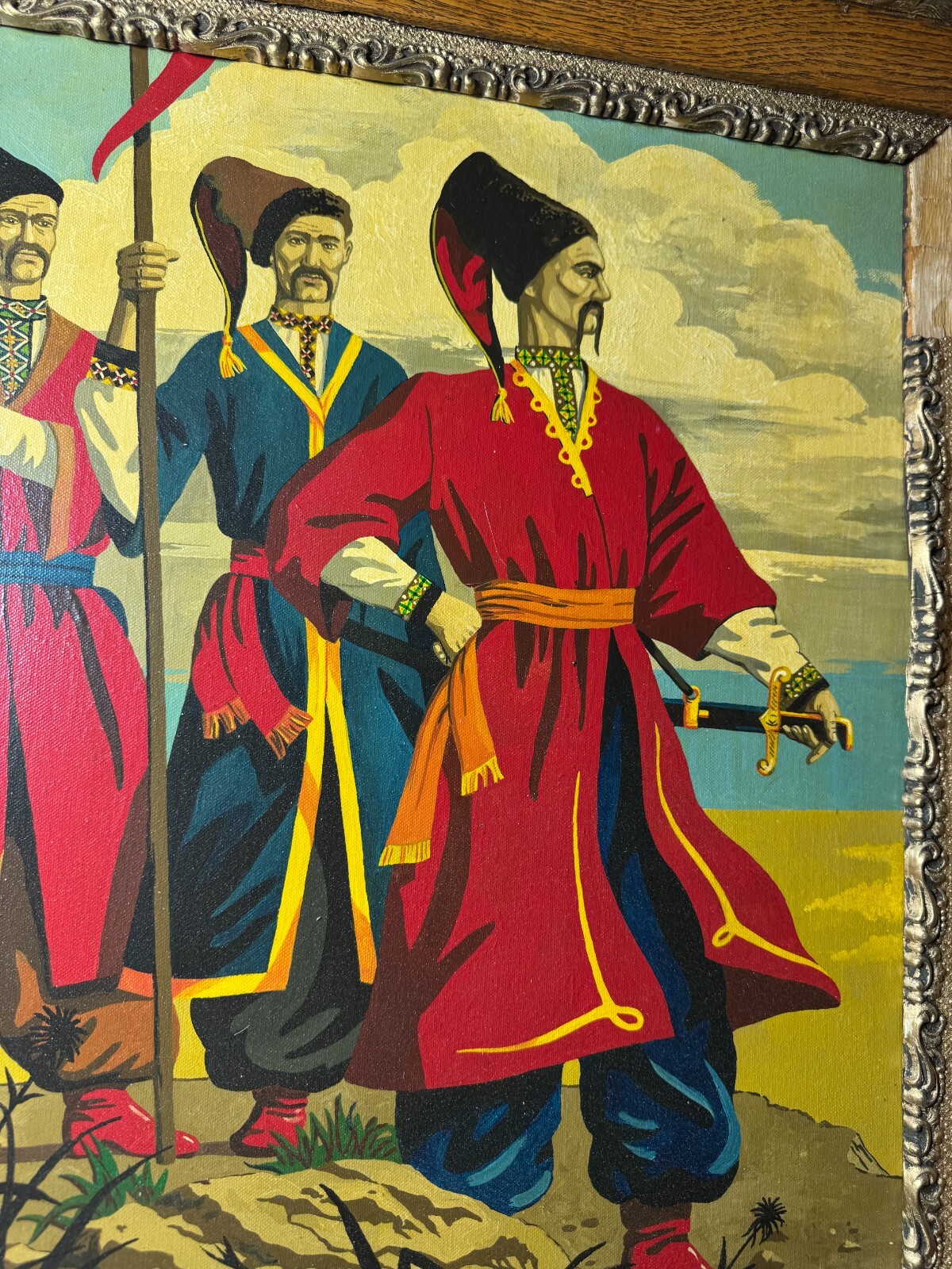 F Beichot? 1985 «Three Russian Men Scene» Oil Painting – Signed And Framed