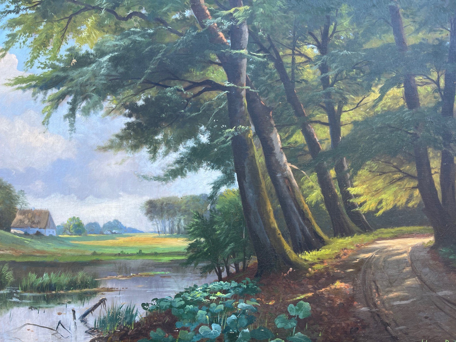 Impressionist Hugo Petersen Idyllic Summer Landscape Oil Antik 34 5/8×25 5/8in