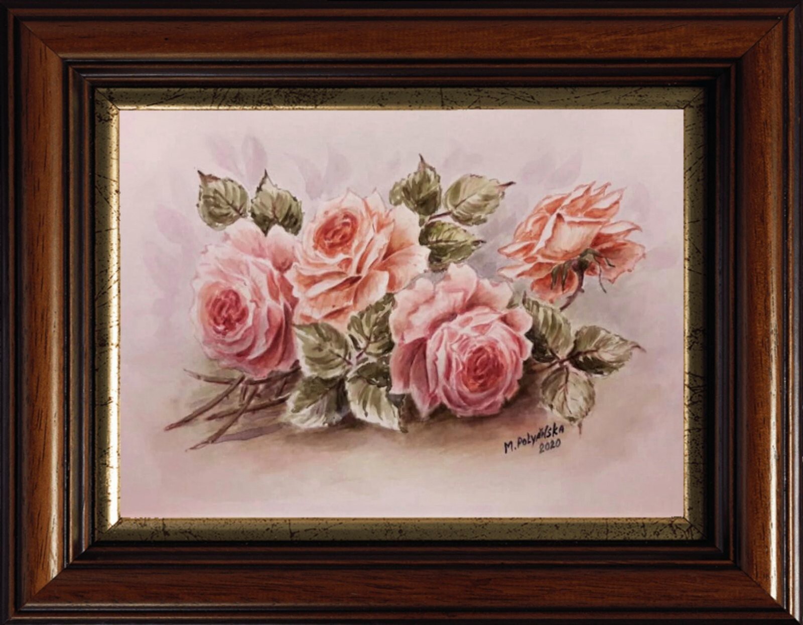Flowers PINK VINTAGE ROSES Christie Repasy Style Original Art Painting Floral A4