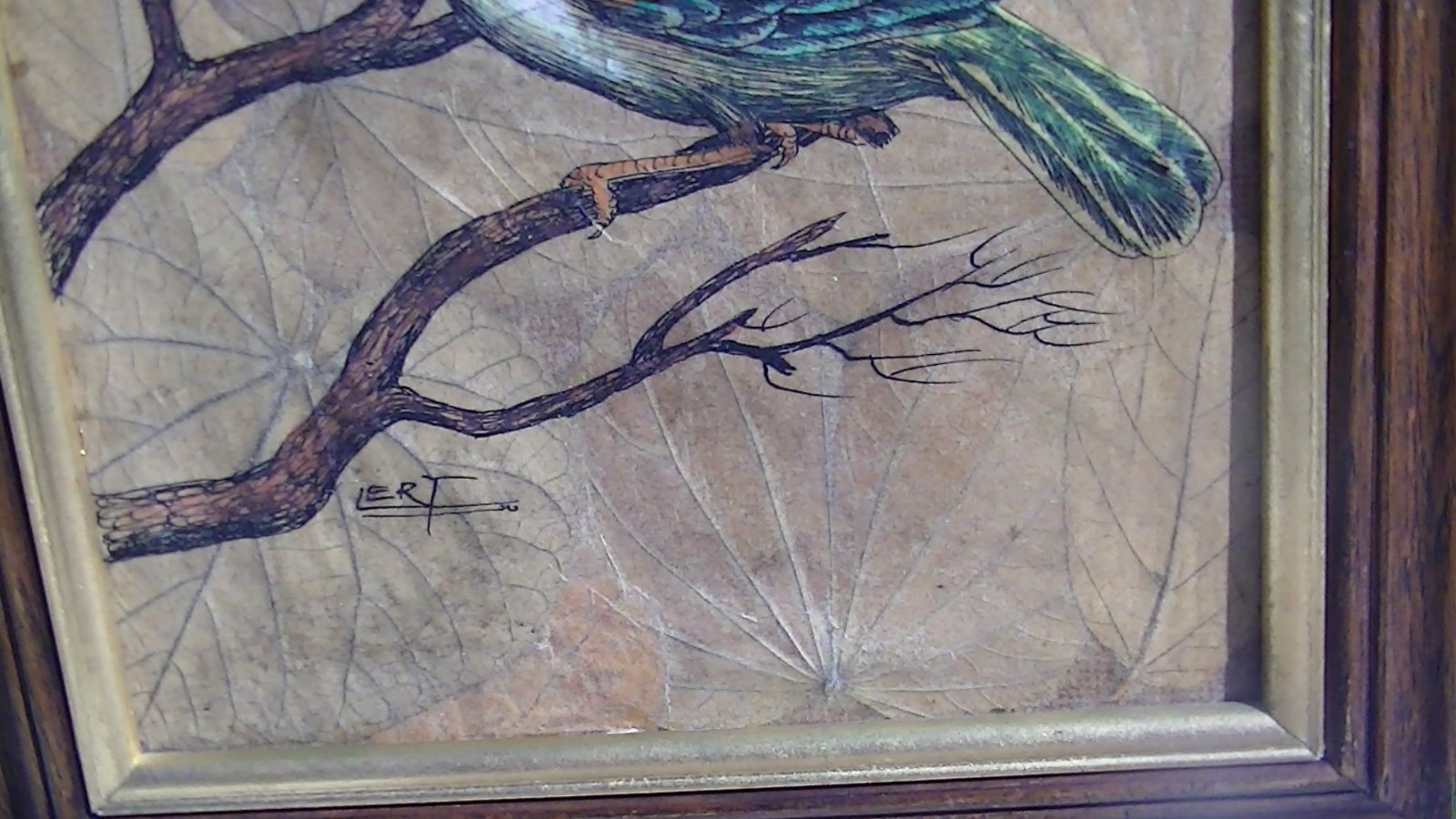 Vintage Art Piece by LERT 10″X 25″ 5 Birds Masonite leaf surface