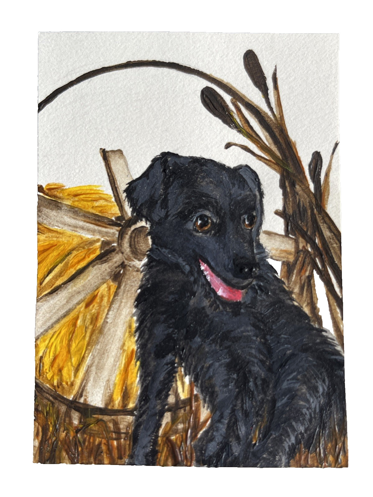 ACEO Dog Acrylic Painting OOAK Black Labrador Retriver Country Art Wolf Picture