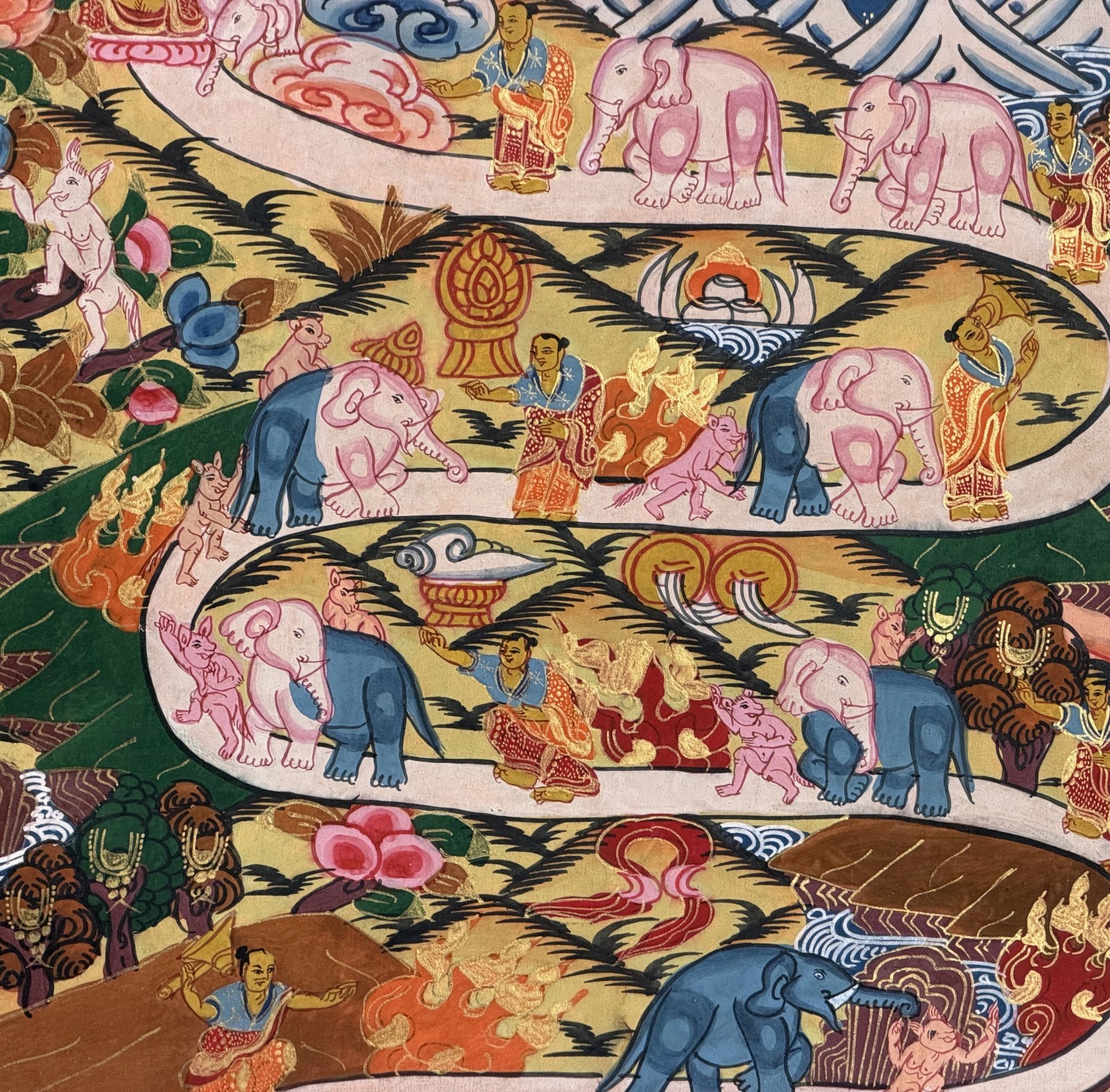 SAMATHA MEDITATION /WAY TO HEAVEN ORIGINAL MASTERPIECE TIBETAN THANGKA PAINTING