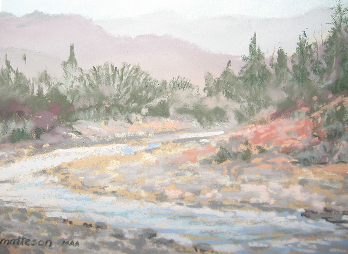 Impressionist Pastel of Wyoming River Landscape Listed Cody Wyoming Artist