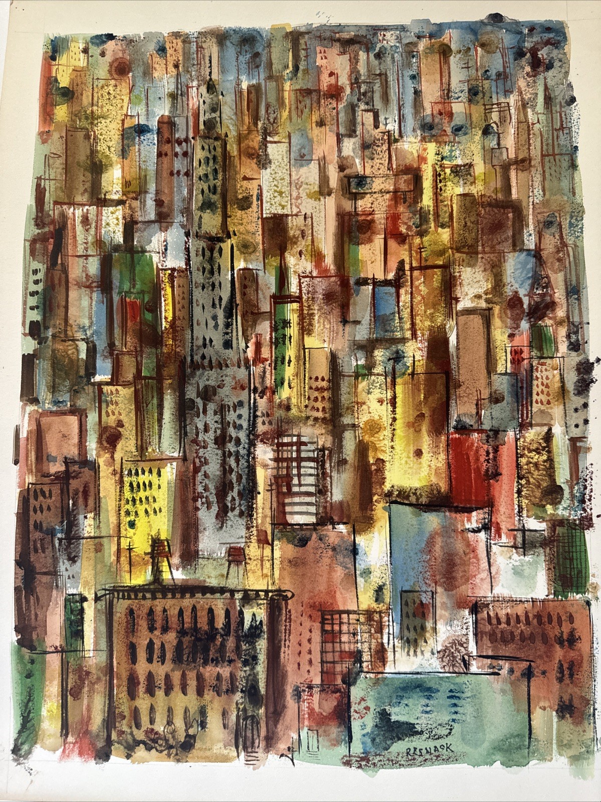 Mid Century Painting Cityscape Urban Cubist Cubism Streets Modernism Resnack