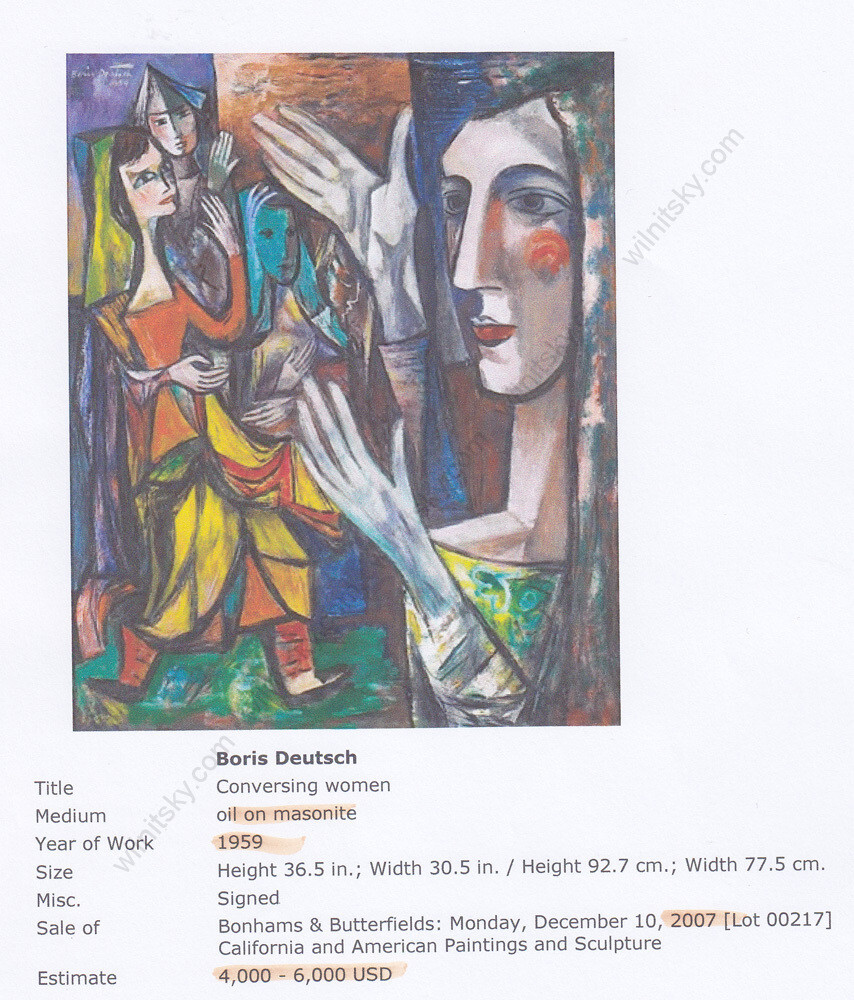 Boris Deutsch (1892-1978) «Expressionist female portrait» large watercolor 1970s