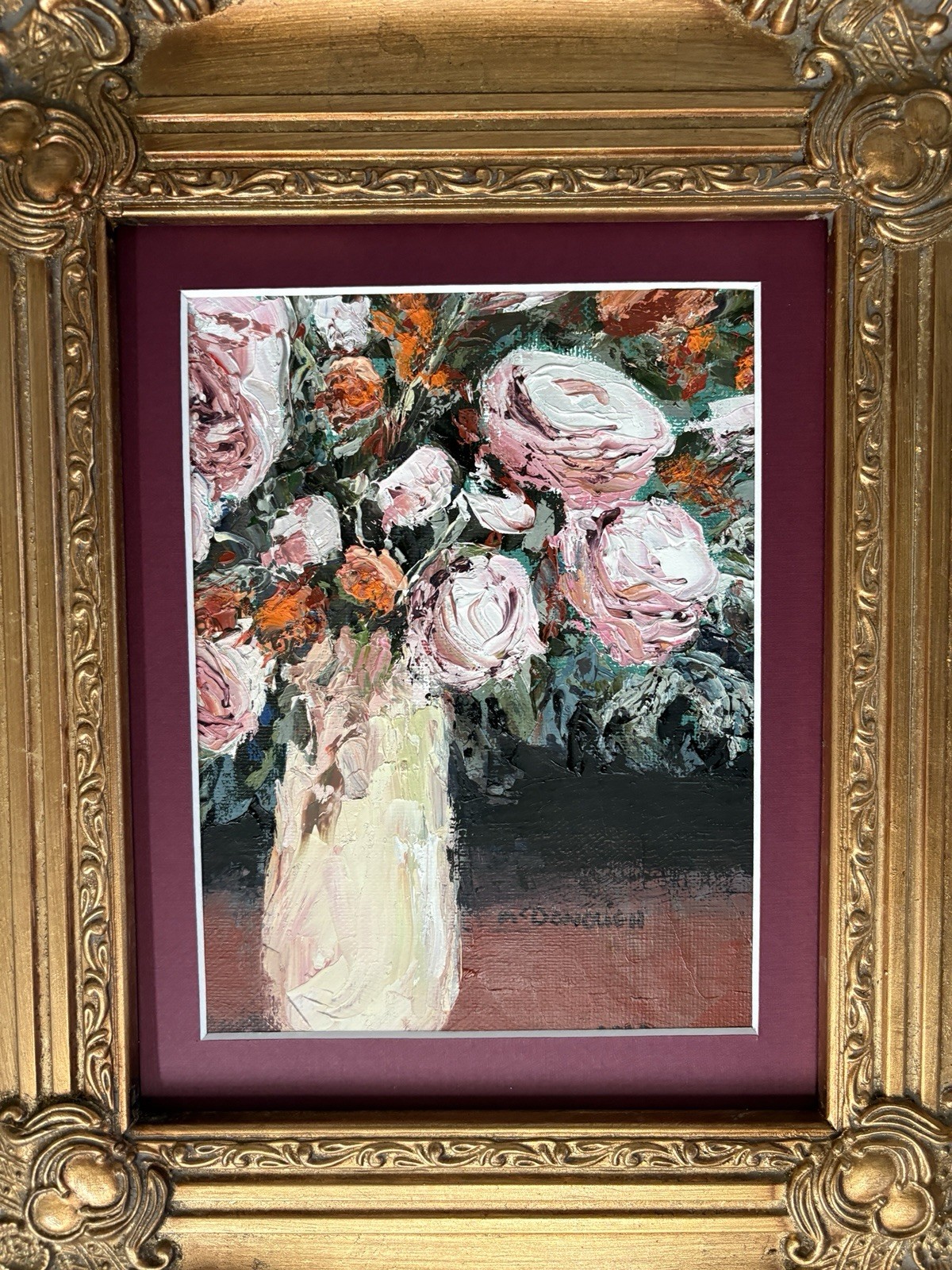 Oil on Canvass Floral Still Life — Signed “McDonough” 13.5 X 15.5 Inches