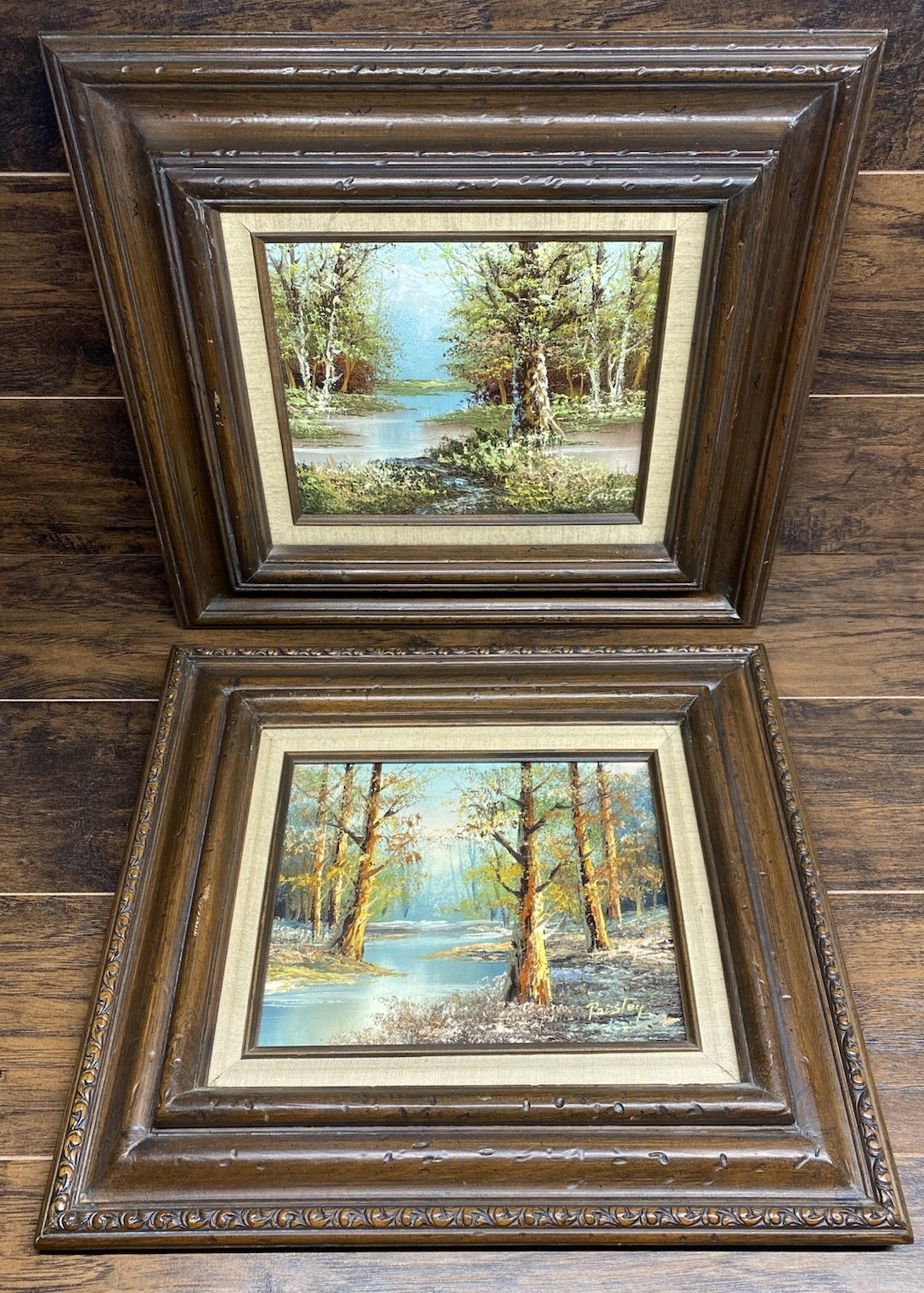 Vintage Framed Landscape Oil Paintings Paisley & Conti Woodland River Art