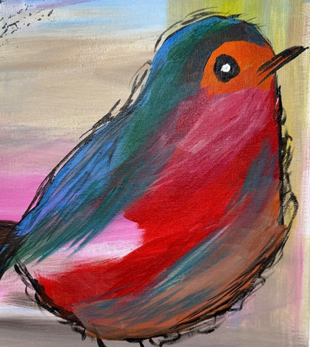 Original Expressionist Art 11×14 Song Bird Painting Acrylic Canvas Signed