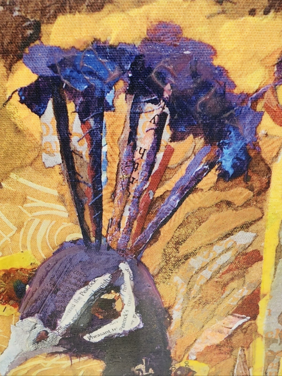 ELIZABETH ST HILAIRE NELSON Peacock Collage Art Signed Giclee Prof Frame 32×24