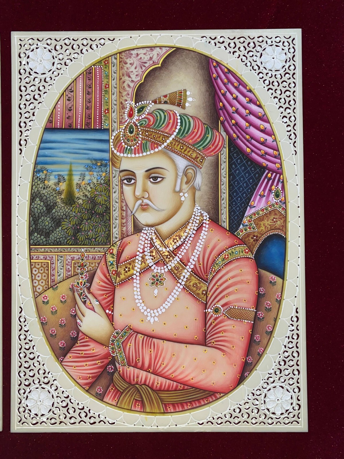 Mughal Portrait Painting Art Handmade Shah Jahan Mumtaz Mahal India Art Work