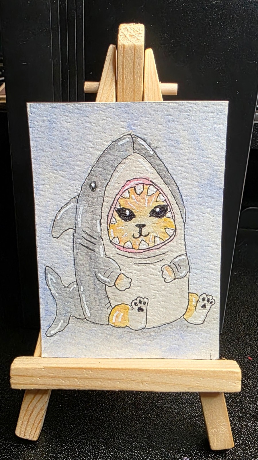 ACEO OOAK Original Mofusand Inspired Shark Kitty Watercolor Mini Painting