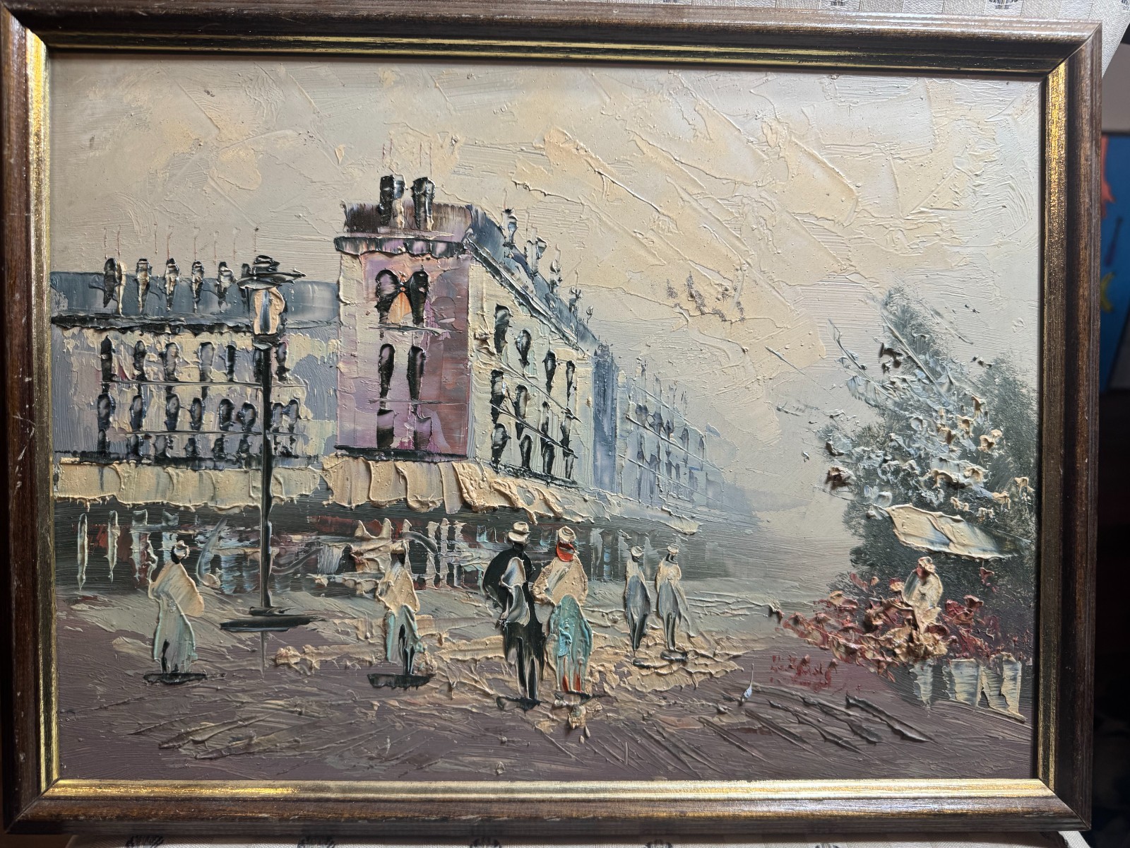 Vintage French Paris Street Scene Oil Painting on Board Impasto Framed 16.25″