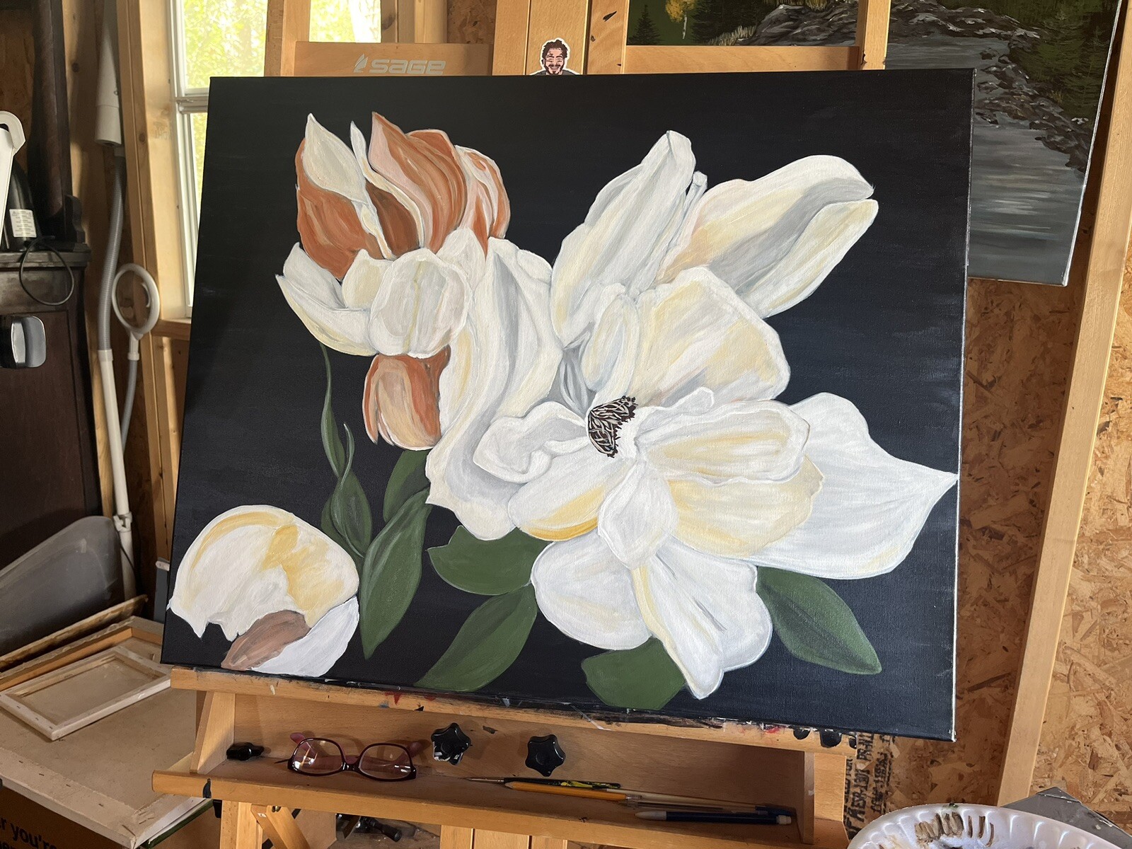 peonies on canvas and acrylics Arkansas artist Leah J Smith
