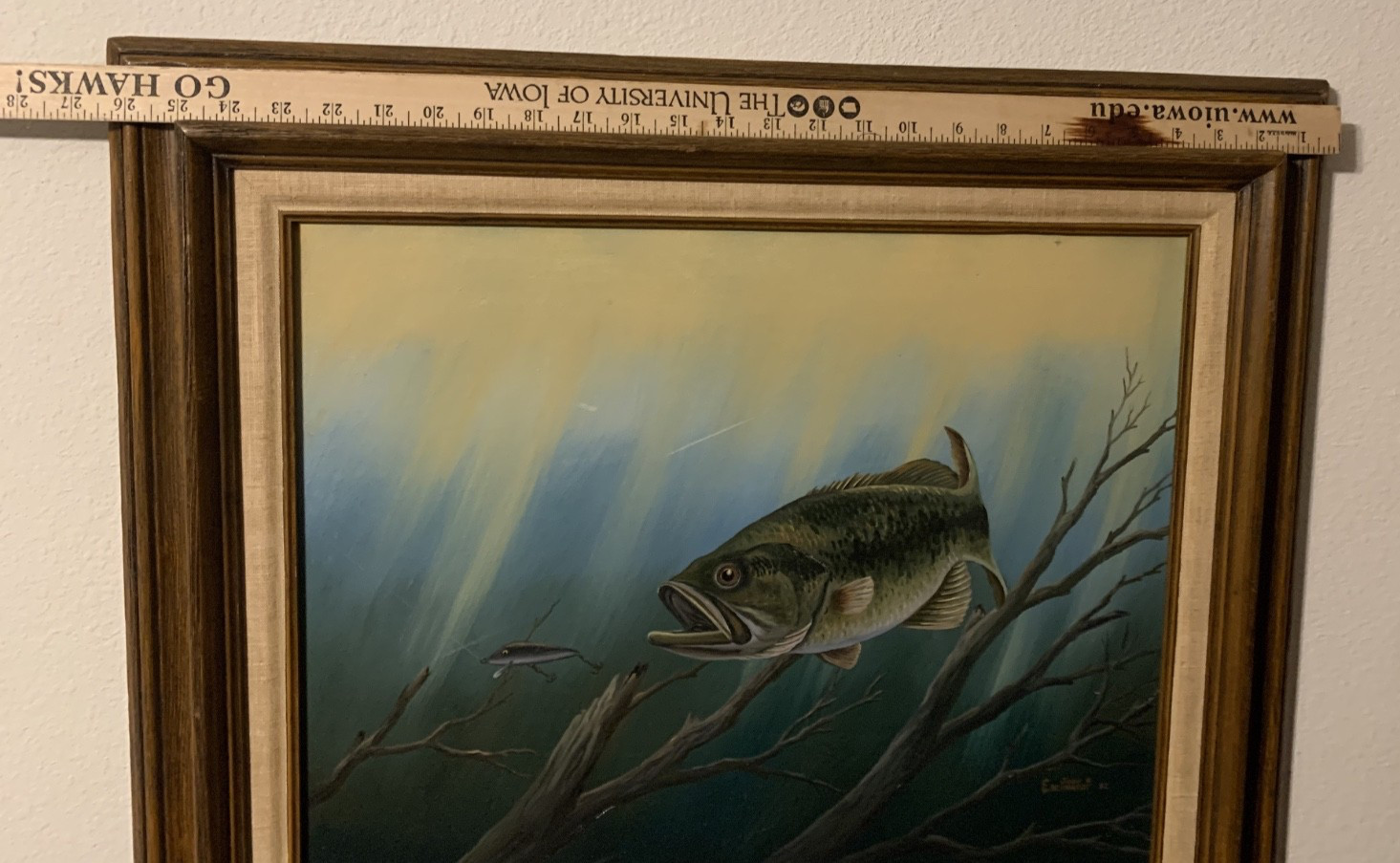 John S. Eberhardt Oil Painting Large Mouth Bass from 1982, Signed by the Artist