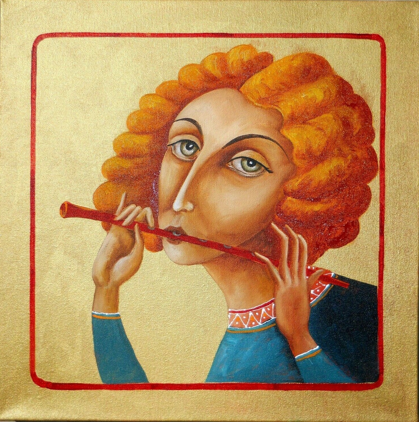 Original Painting Oil canvas modern contemporary art by Pronkin 2018 RED FLUTE