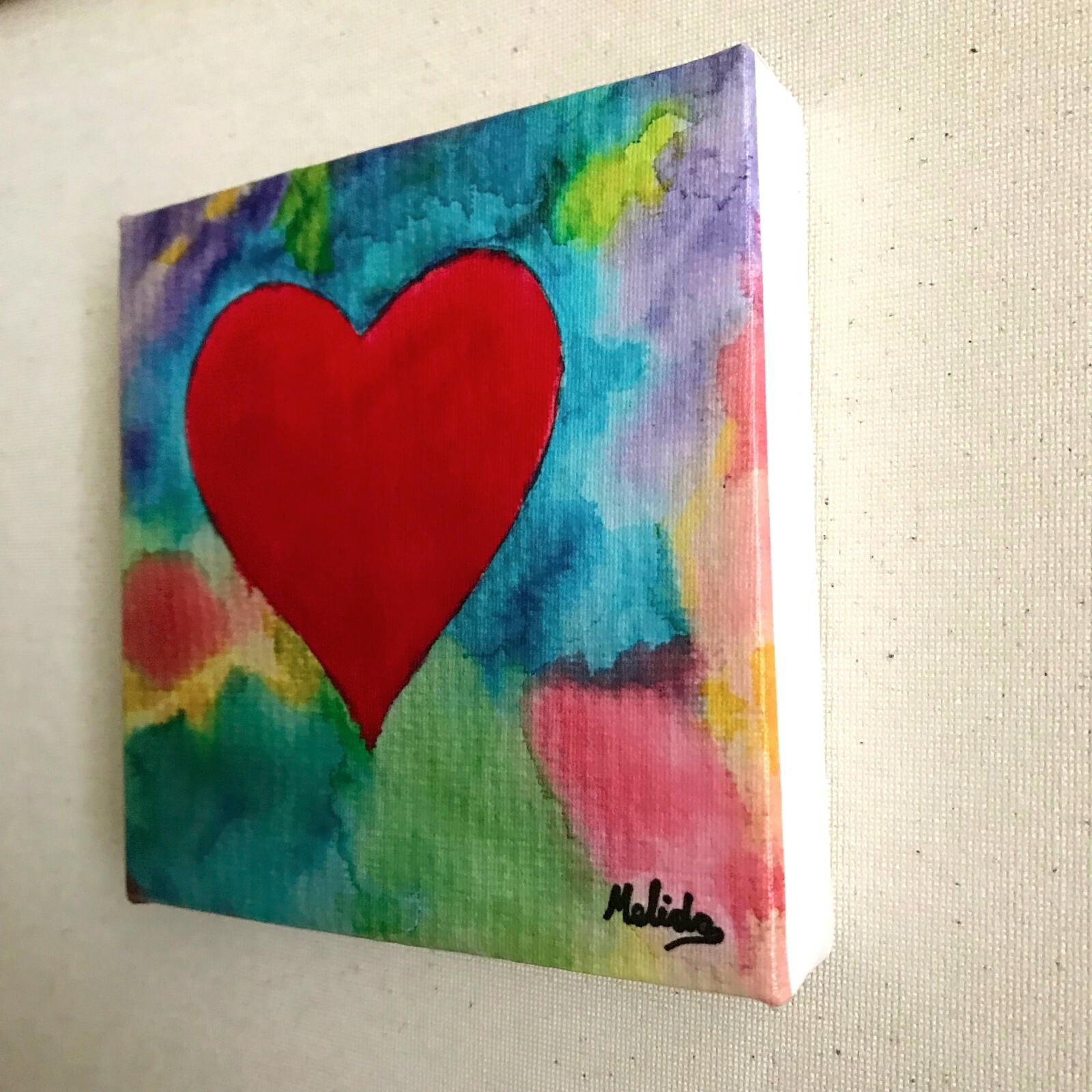 Heart Art Canvas Print Heart with Love Birds Painting Christmas Gift for Her/Him