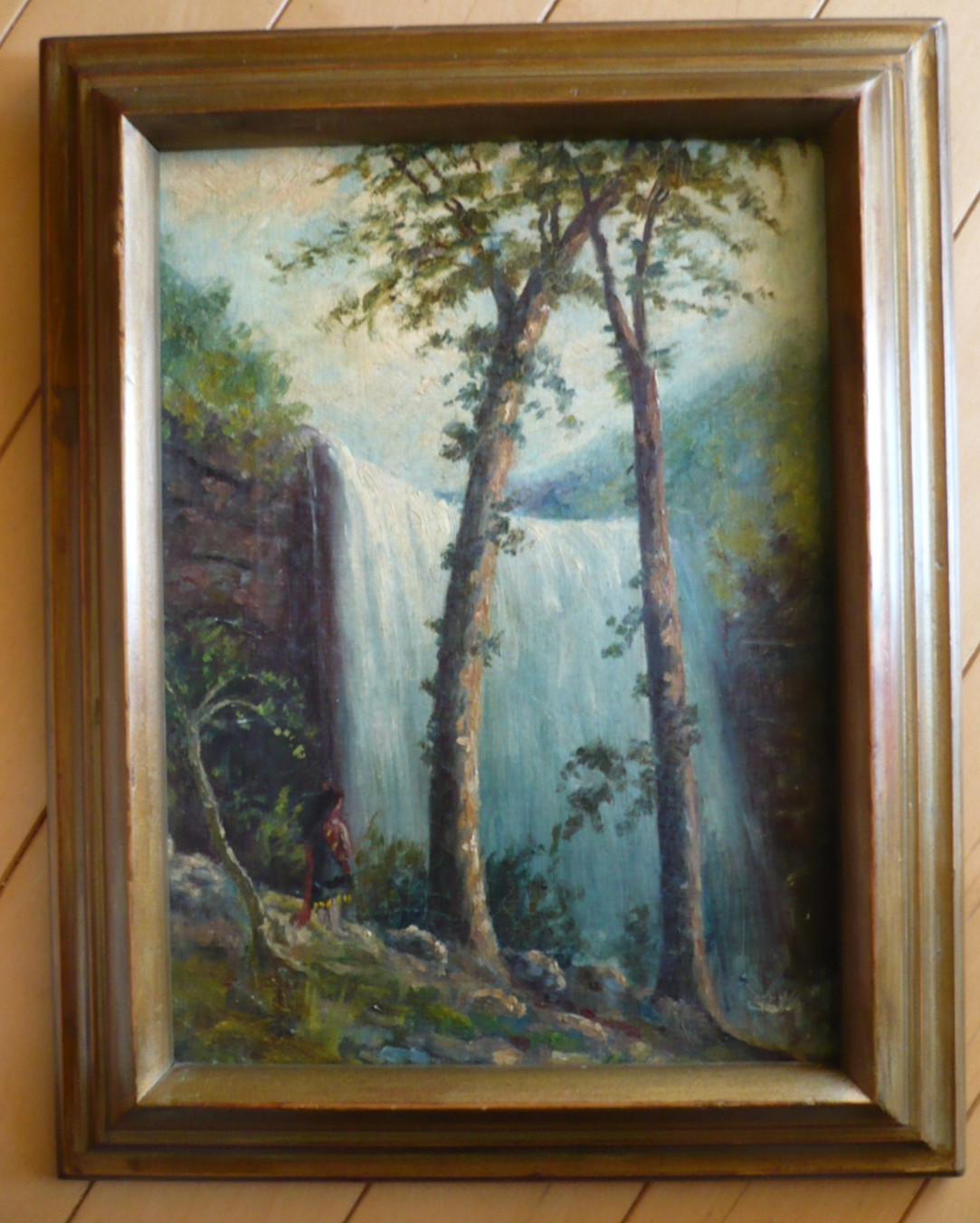 MINA BOEHM METZGER, NEW YORK IMPRESSIONIST OLD ANTIQUE, FOREST NATURE WATERFALL