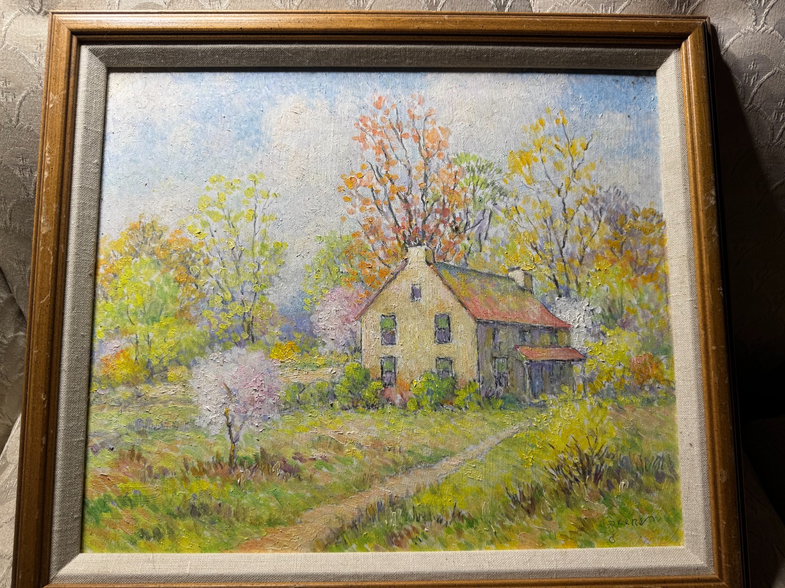 Superb Albert Van Nesse Greene (1887 – 1971) «Country Home Scene» Oil Painting