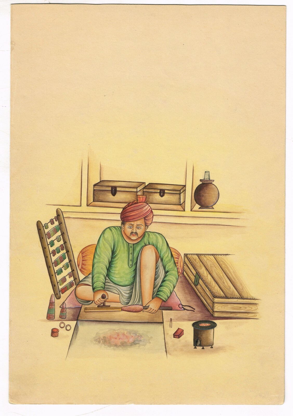 Hand Painted Indian Old Painting A Bangle Maker Gouache On Paper 6×9 Inches