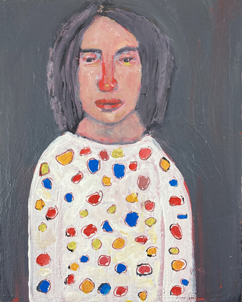 Outsider Art Original Expressive Portrait Painting Lonely Sad Woman Miz Katie