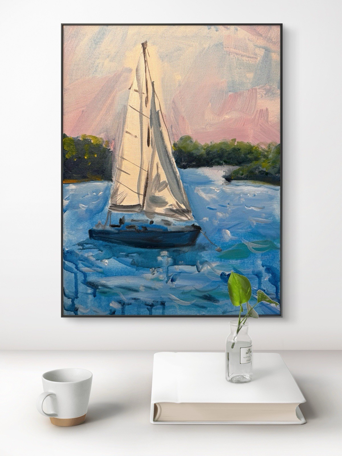 SAMATOWIC Original Abstract Expressionism 12×16 Sailboat Signed Wall Art 506