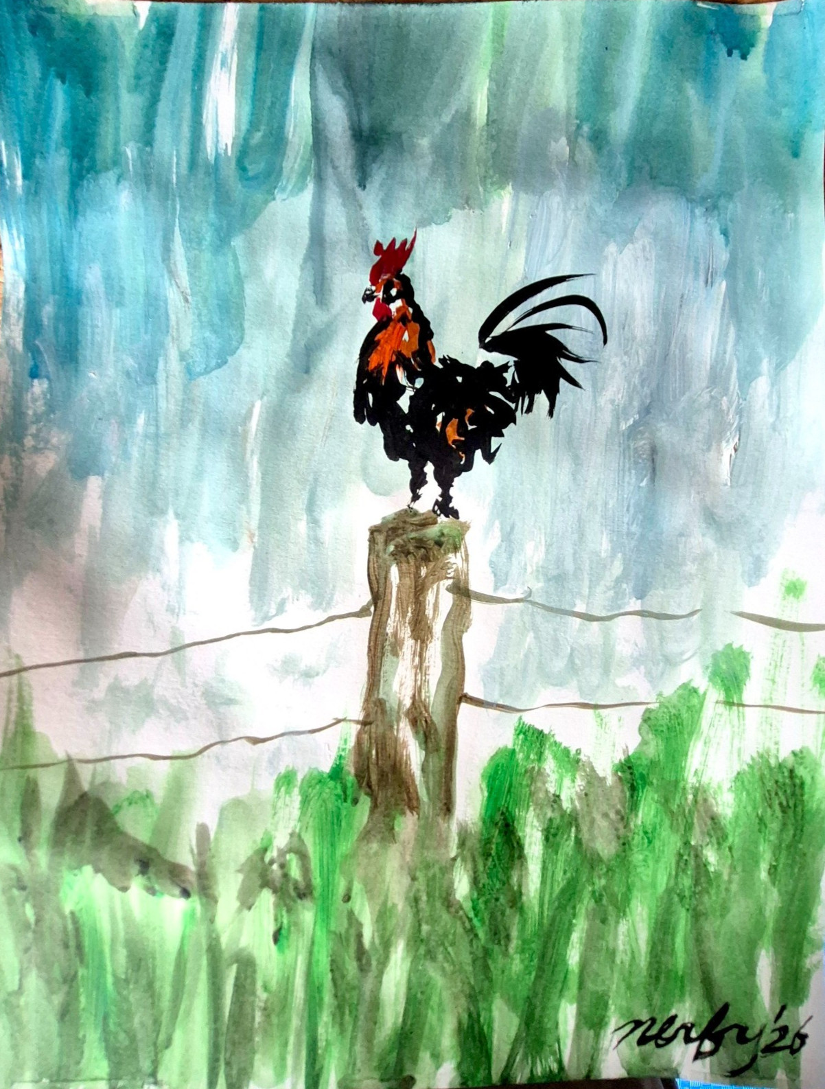 Original Expressionist 11×14 Multi-Color Animal Acrylic Paper Art Signed P058