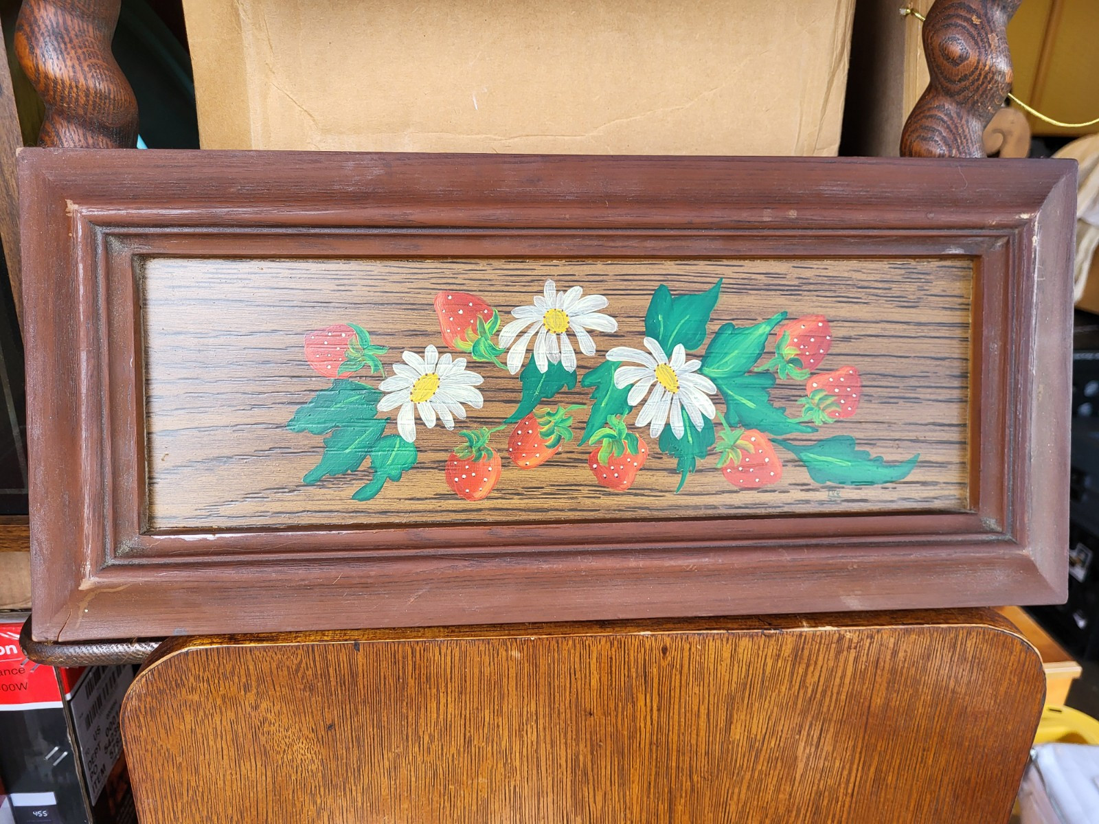 Vintage Wall Art Strawberries In Bloom Hand Painted And Signed Wood 1977