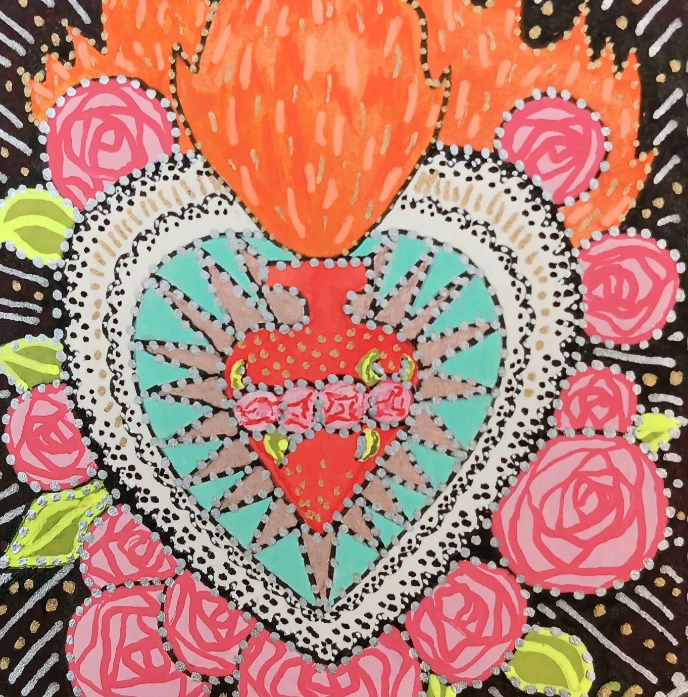 ❤️ACEO Original Painting Signed by Outsider Artist ES 2.5×3.5″ You are loved.
