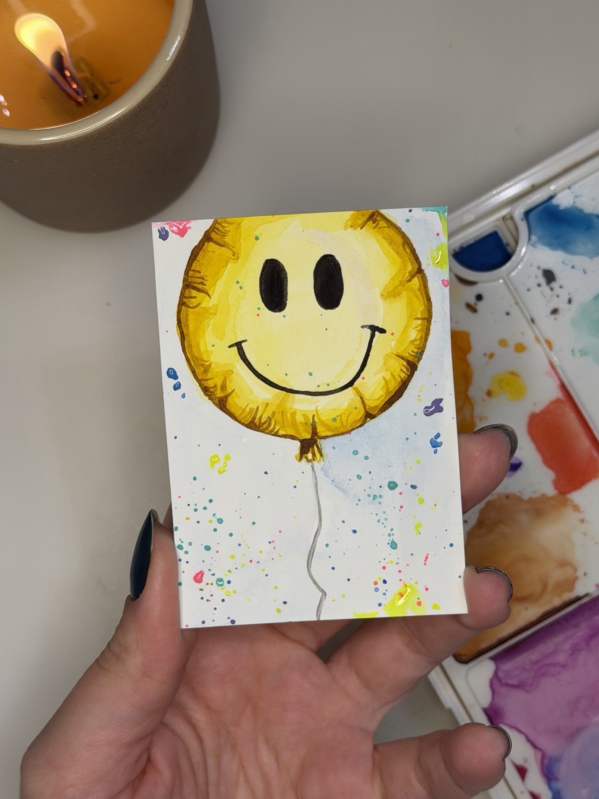ACEO Original 2.5×3.5in Painting/Happy Balloon/ Handmade Mini Art