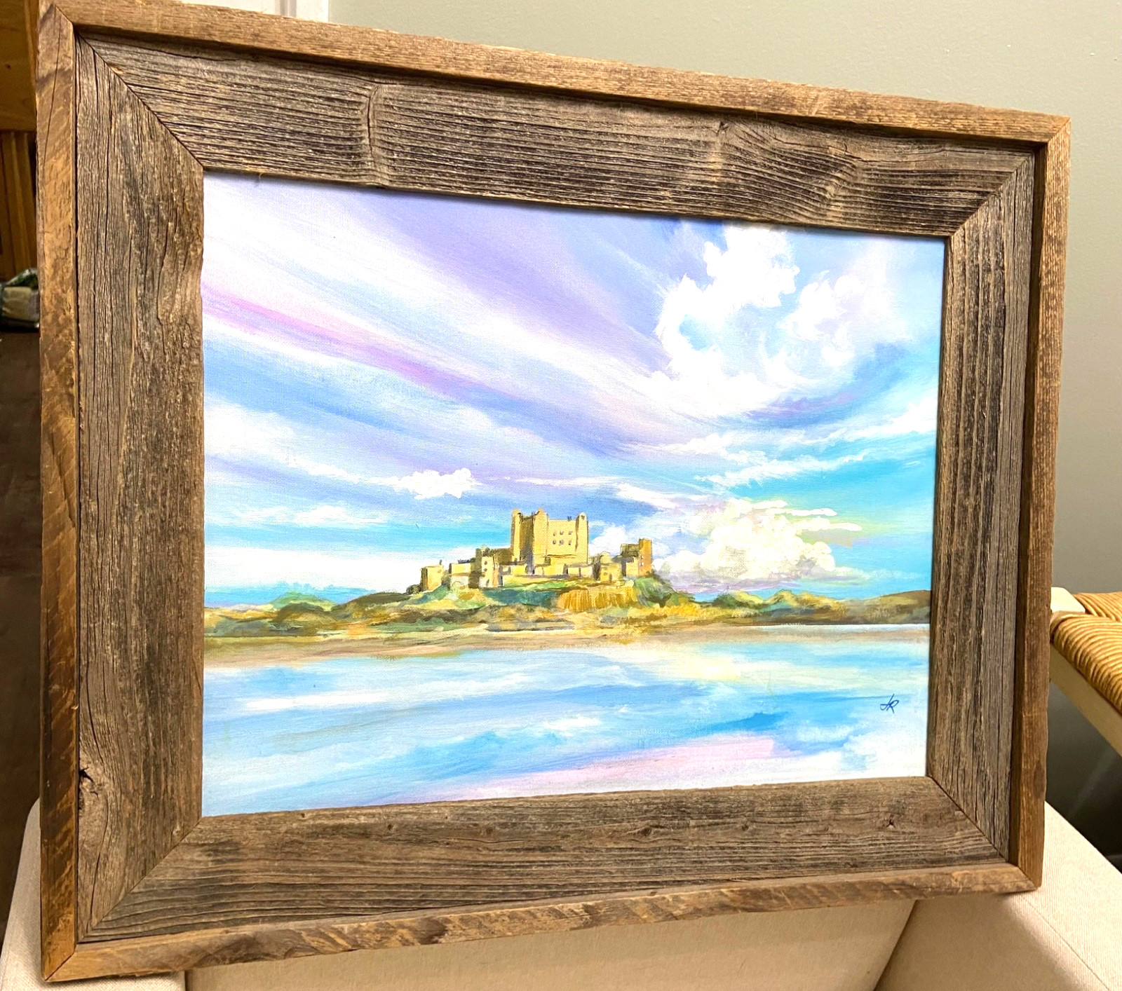 Vintage Scottish Castle Original Acrylic Painting signed 14×18 on Canvas Board