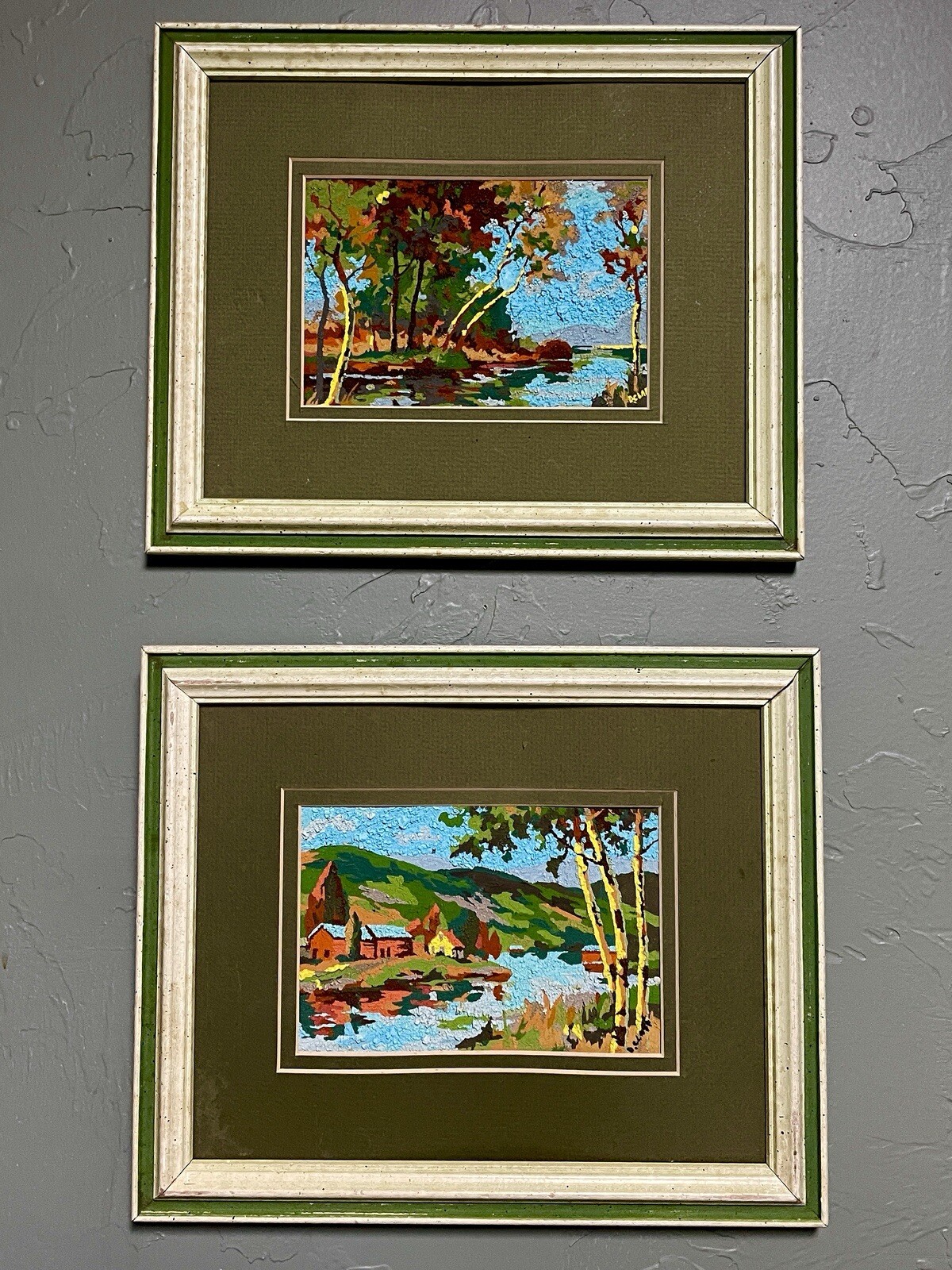 Mini Landscape Artwork – Unknown Medium – D. Clark Framed Art On Paper 1980s