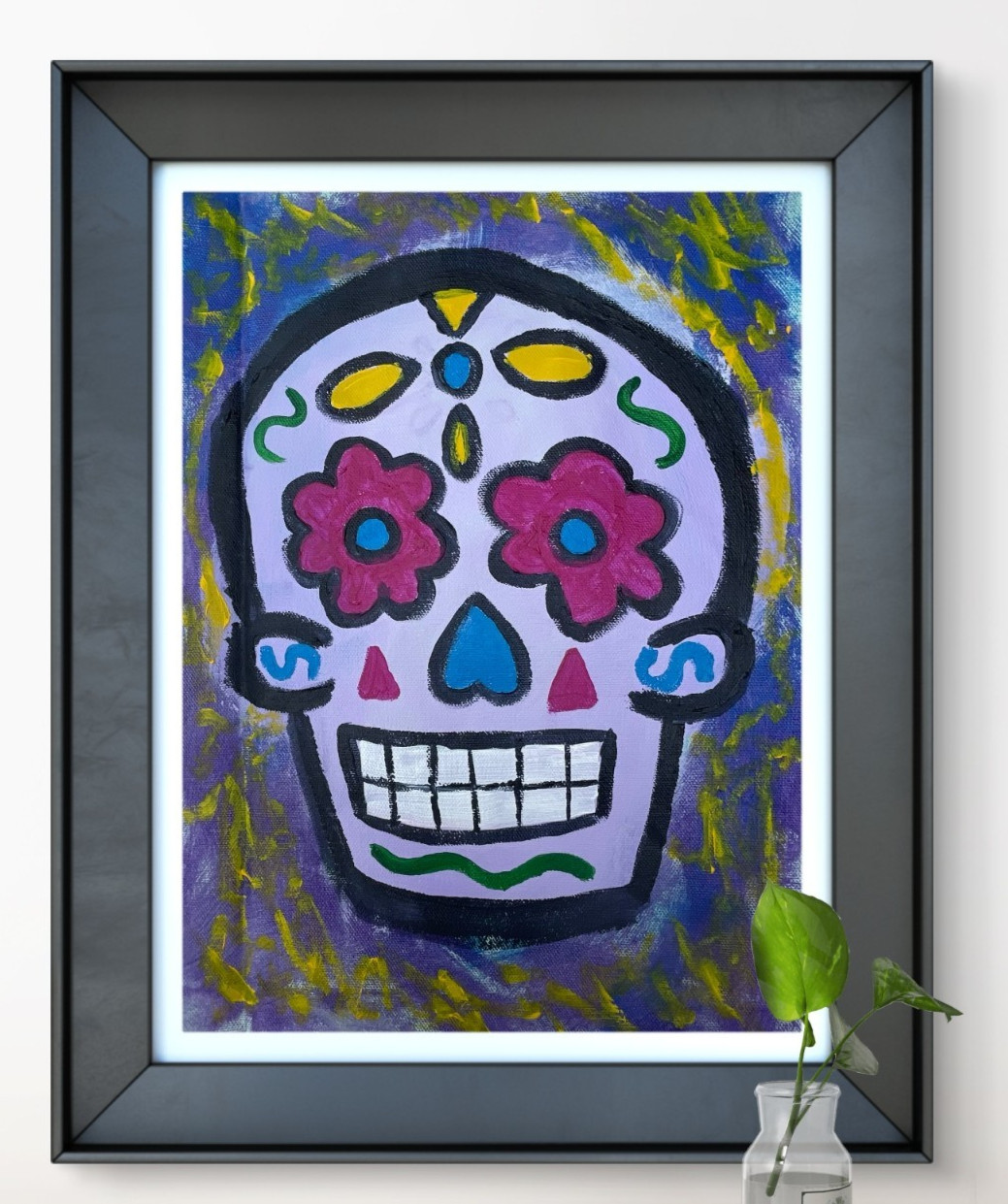 Original Art «Sugar Skull 3» 9×12 Canvas Expressionism Abstract Design Home Art
