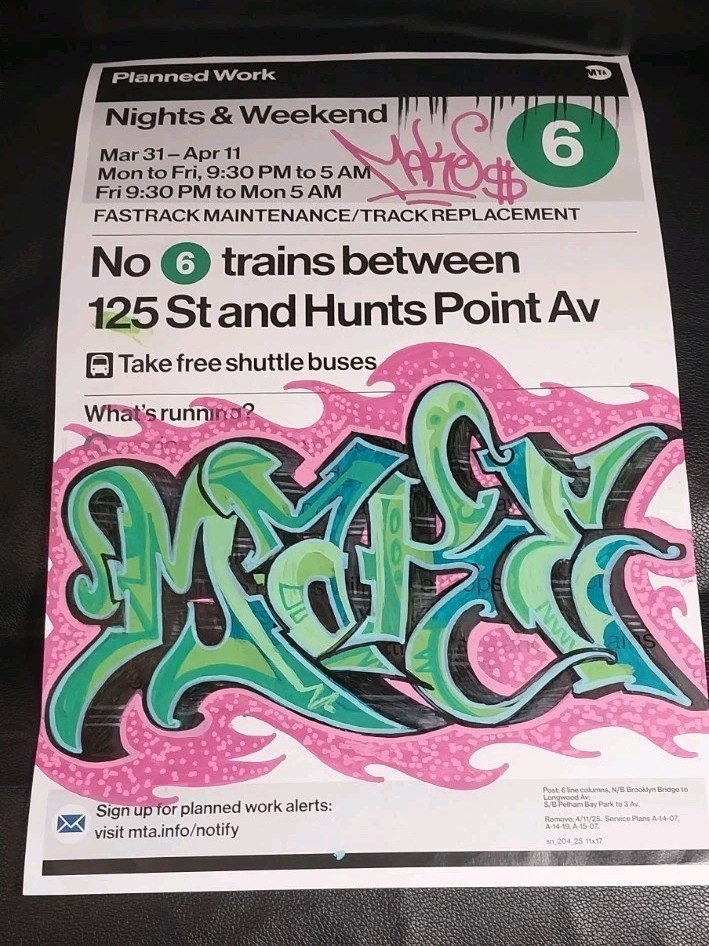 Original New York Subway Sign By Graffiti Artist MAKE$ – 11′ x 17′