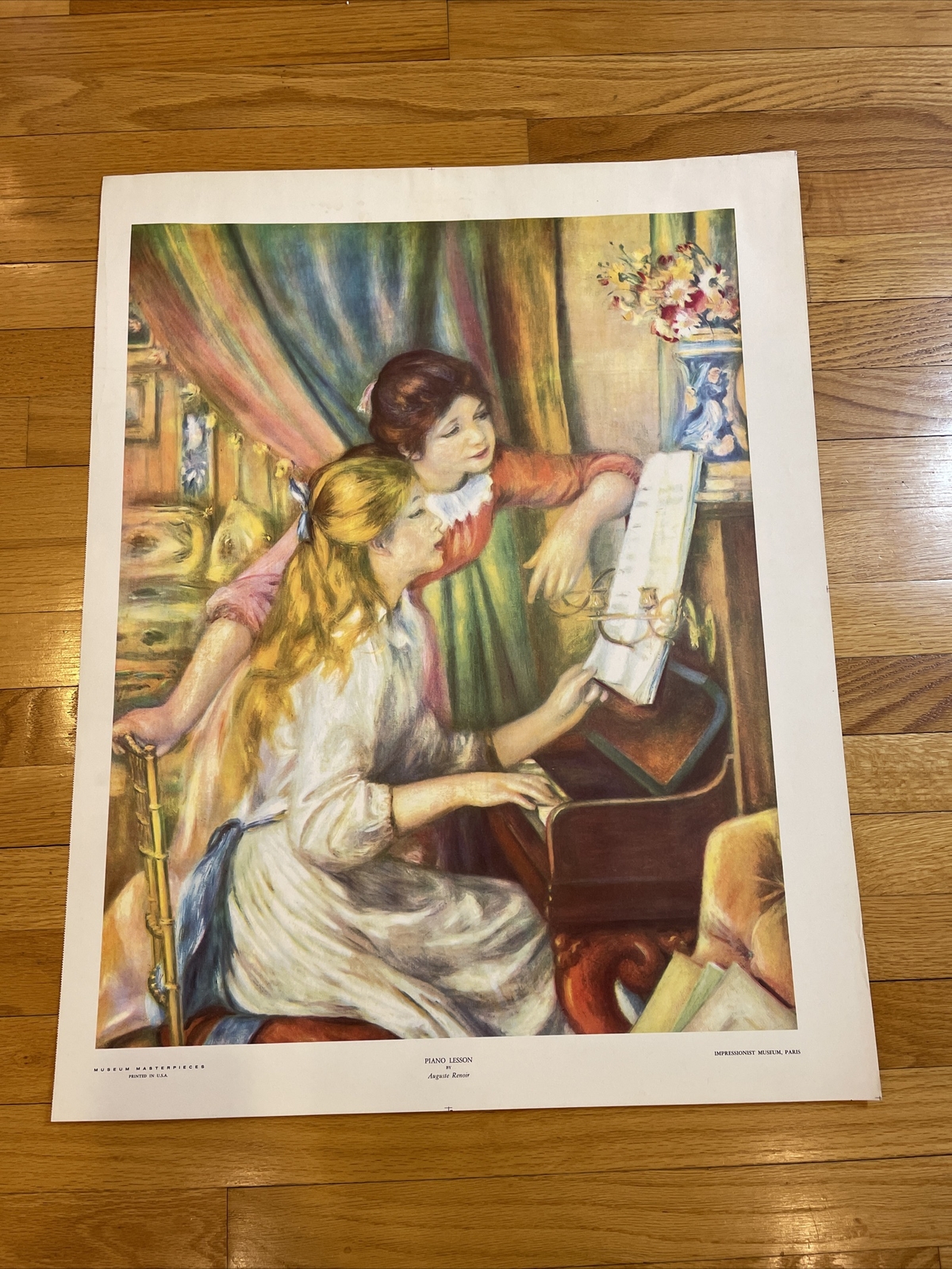 Vtg 1960s The Piano Lesson Renoir Print Poster Paris Museum Masterpieces 22” 28”