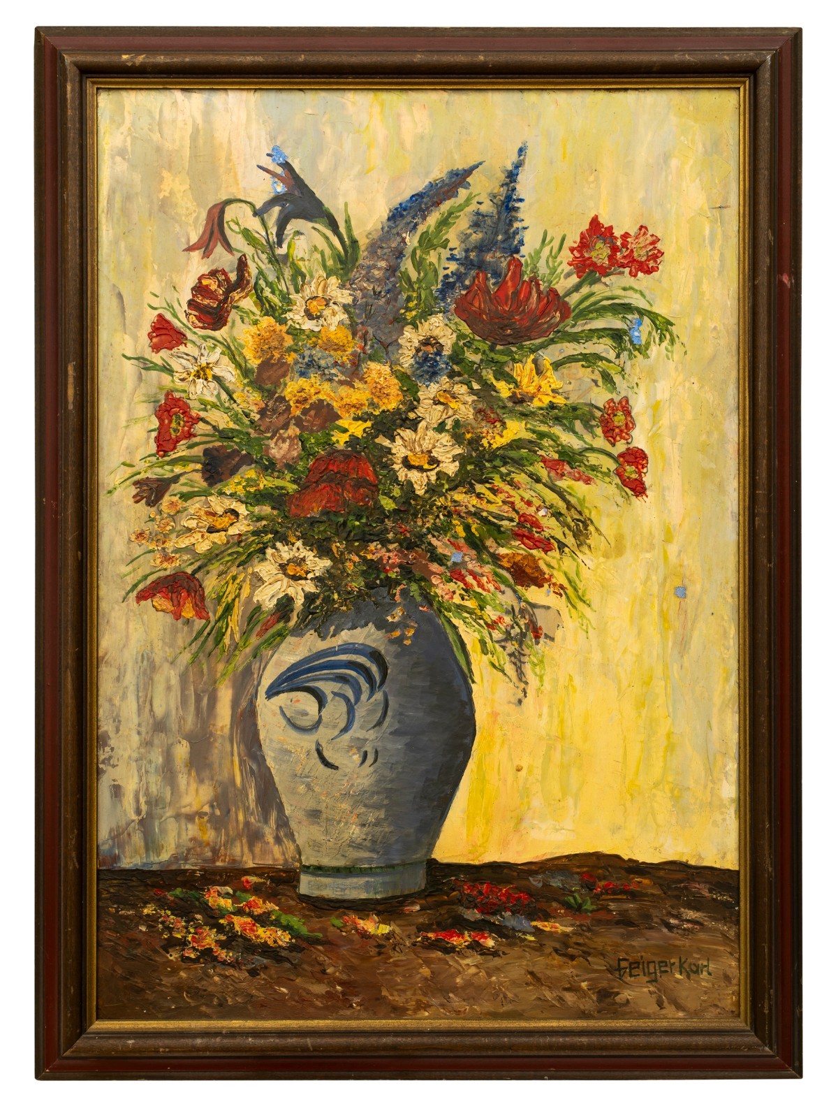 Mid Century Expressionist Still Life of Flowers, On Board, Signed, Framed