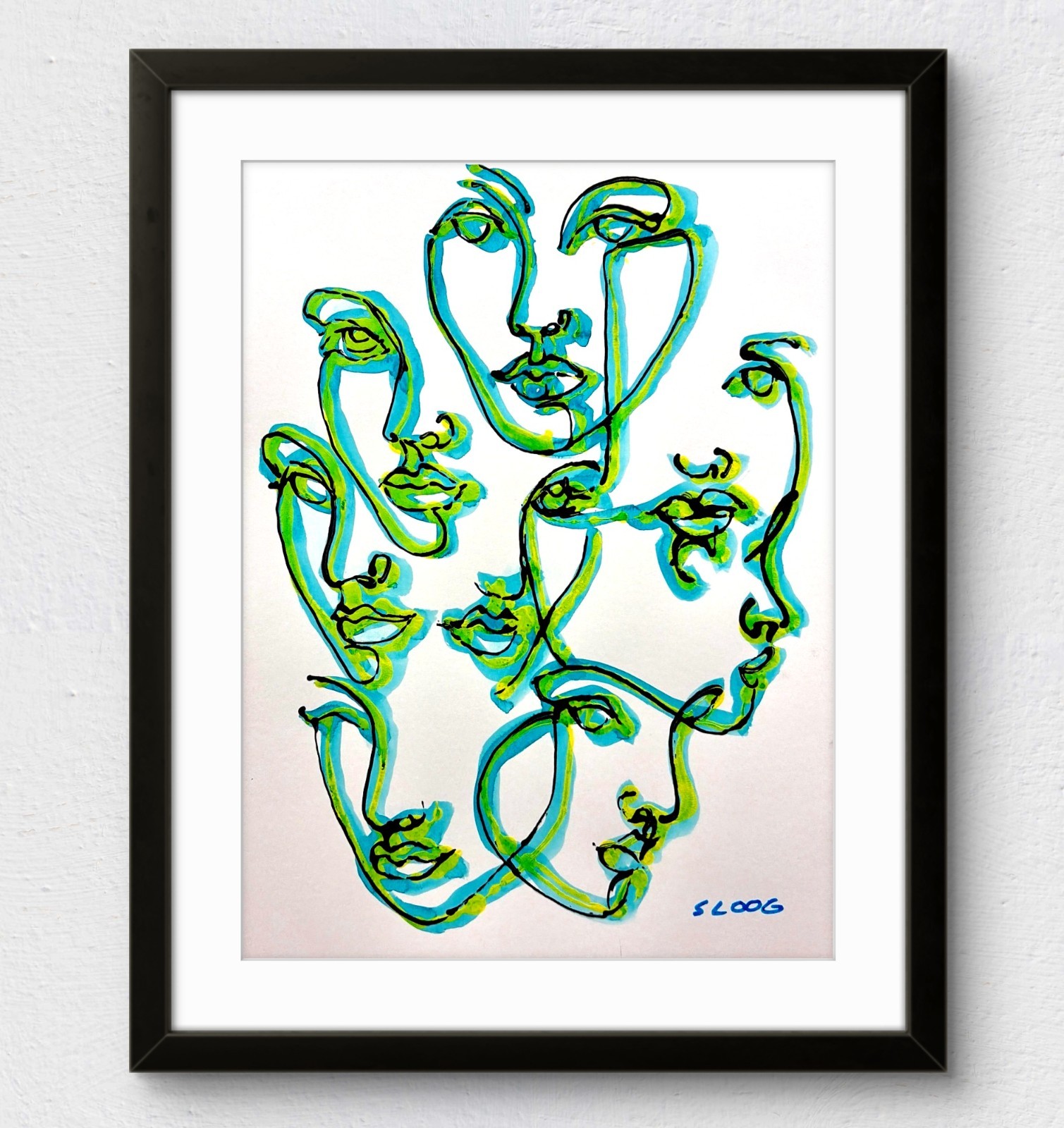 Sloog Original Art Minimal Abstract Modern Decor Painting on Paper 9×12 Faces
