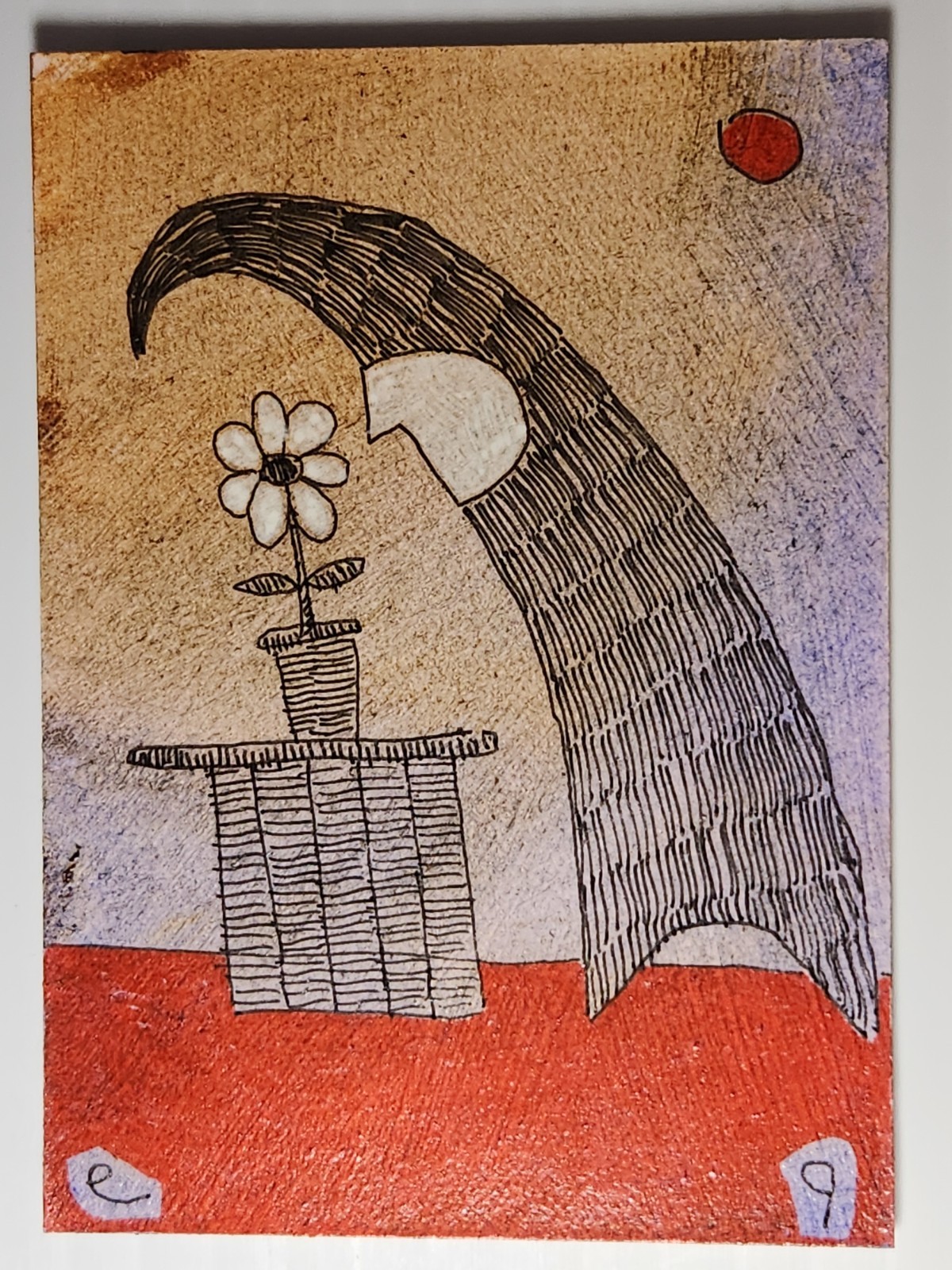 e9Art ACEO man all in black outsider art brut naive