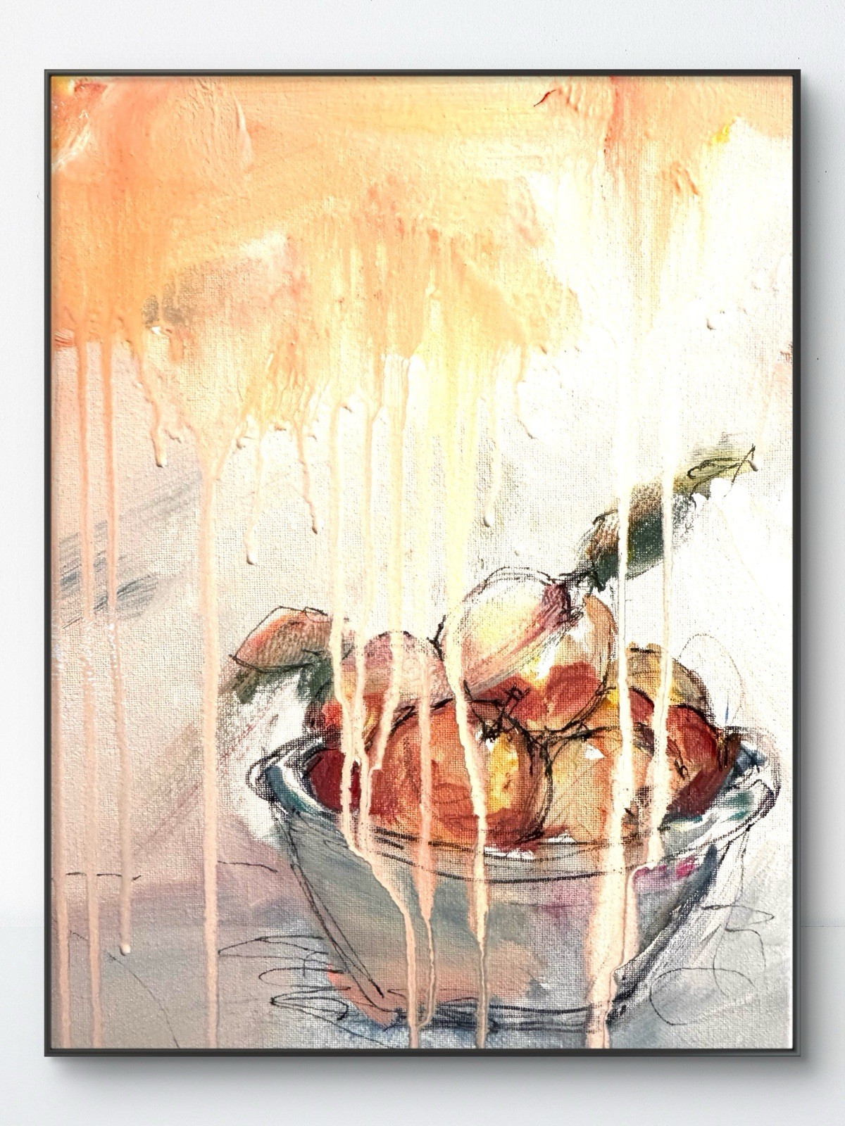 Original Abstract Expressionism 11×14 Peaches Handpainted Signed Kitchen Art 245