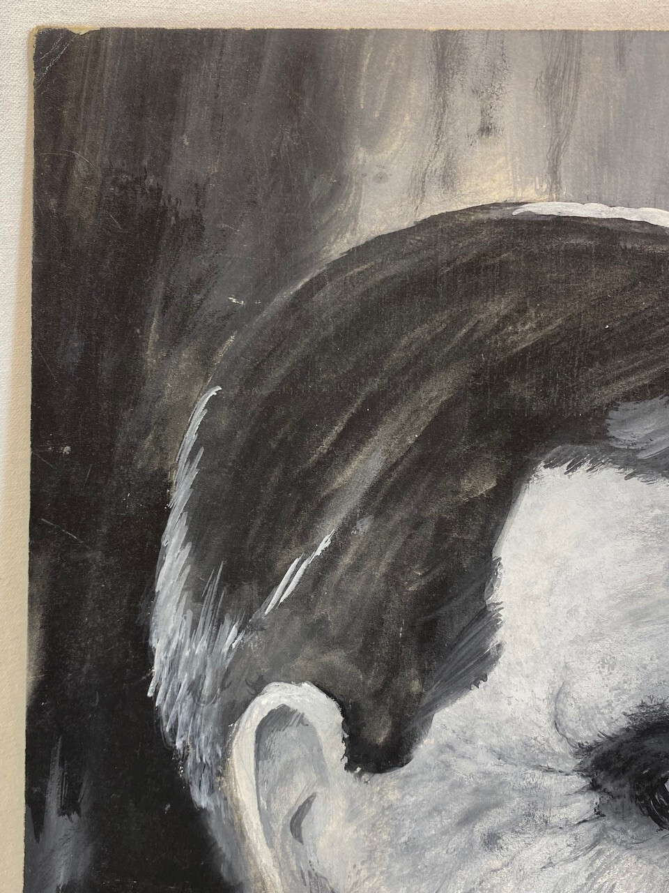 Vintage HOPPER Signed Painting. Phantom of the Opera Illustration B&W Portrait